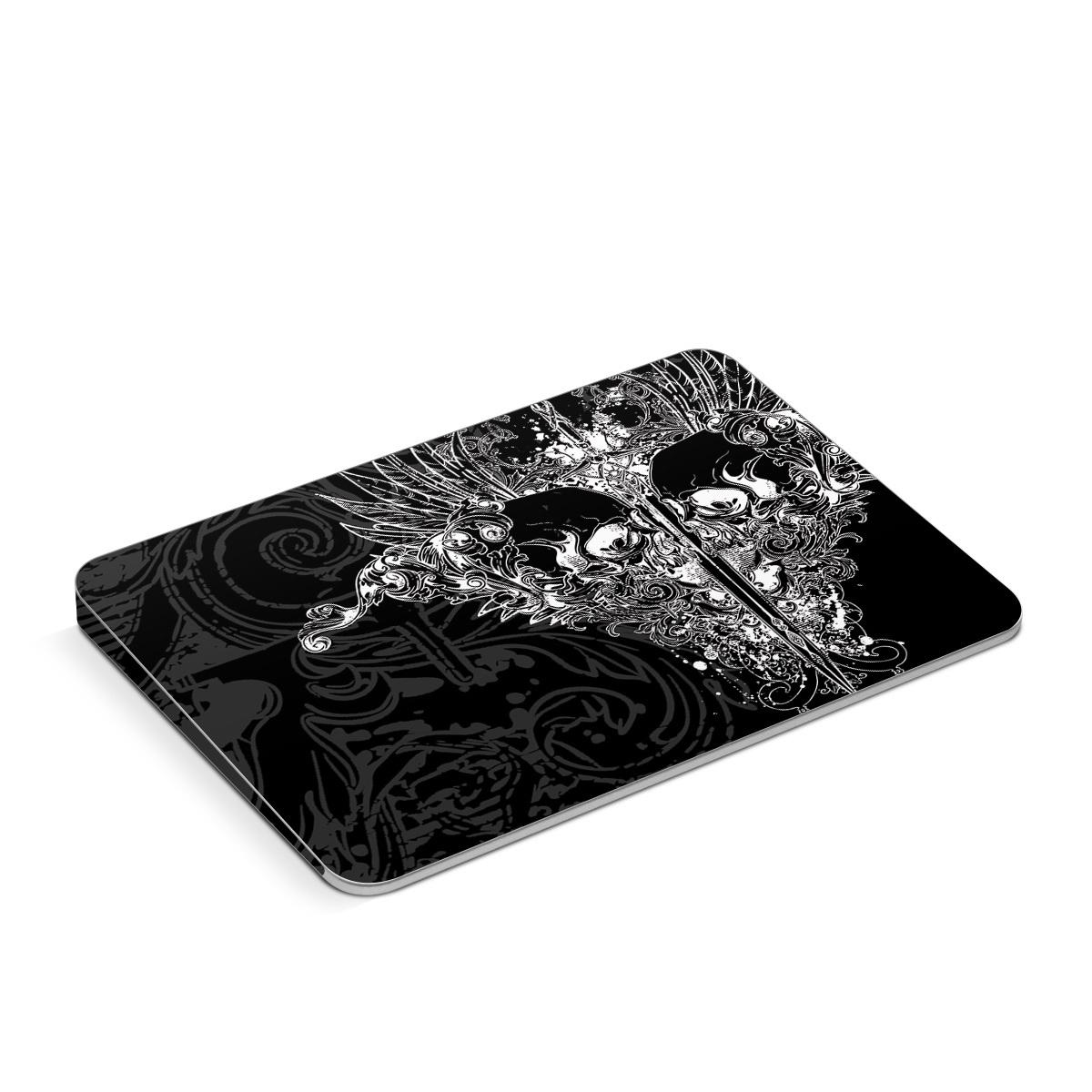 Apple Magic Trackpad Skin design of Illustration, Art, Design, Monochrome, Graphic design, Pattern, Fictional character, Skull, Black-and-white, Graphics, with black, gray colors