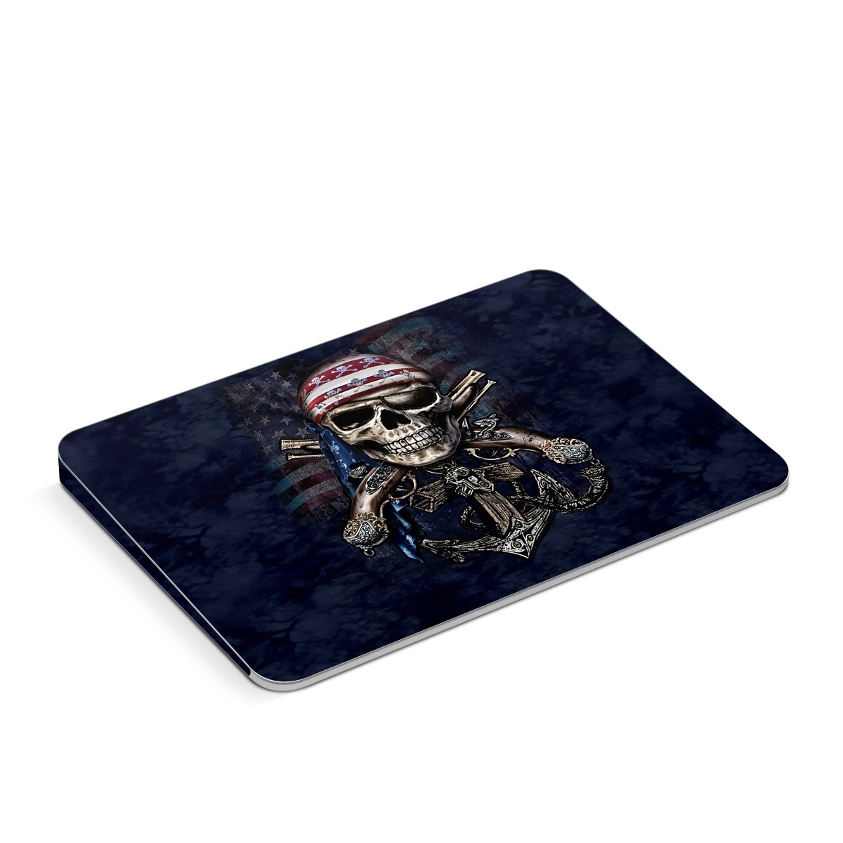 Apple Magic Trackpad Skin design of Skull, Bone, Skeleton, Illustration, Outerwear, T-shirt, Flag, Art, with black, gray, red colors