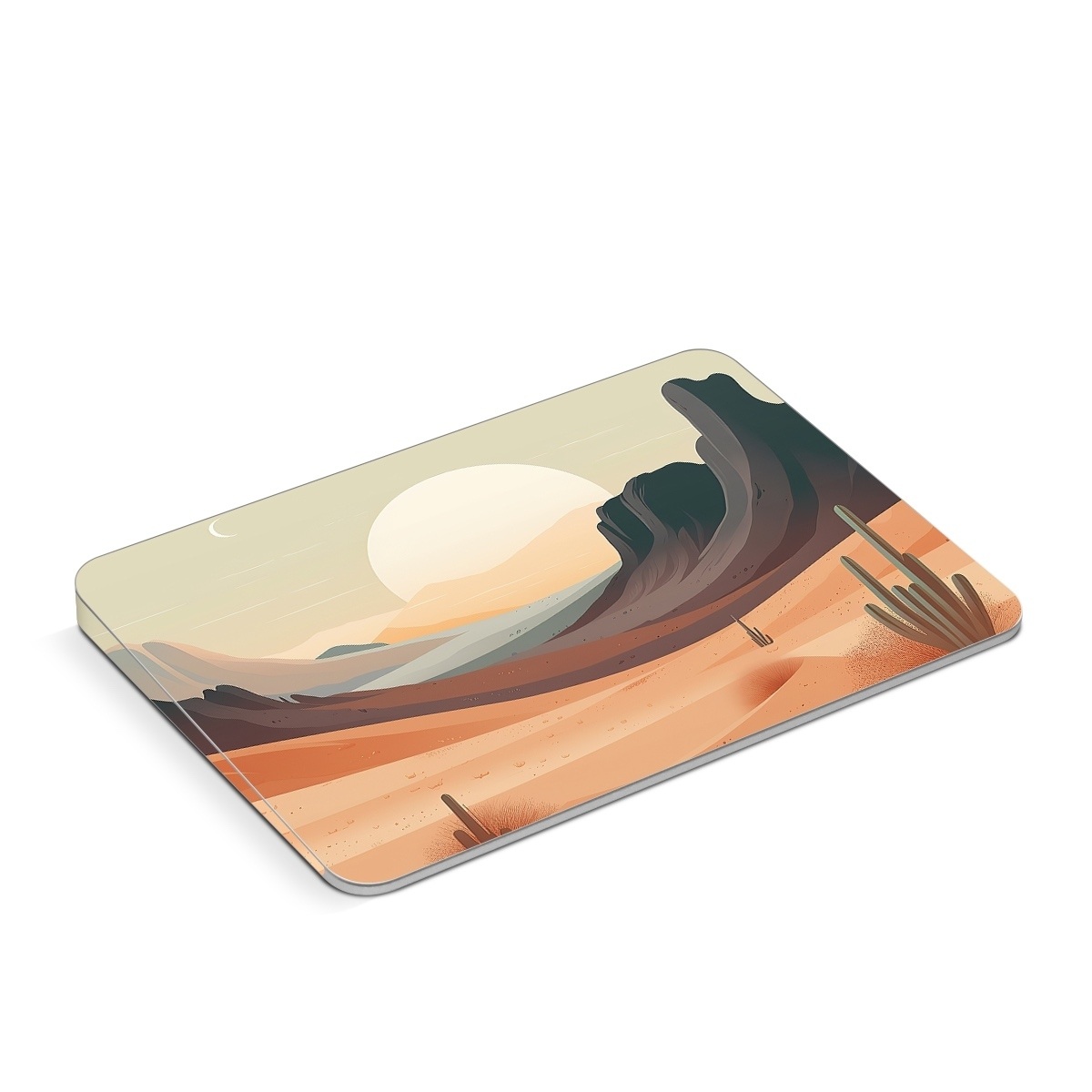 Apple Magic Trackpad Skin design of Sky, Light, Nature, Natural landscape, Art, Landscape, Moon, Mountainous landforms, Formation, Erg, with orange, yellow, brown, green, white, black colors