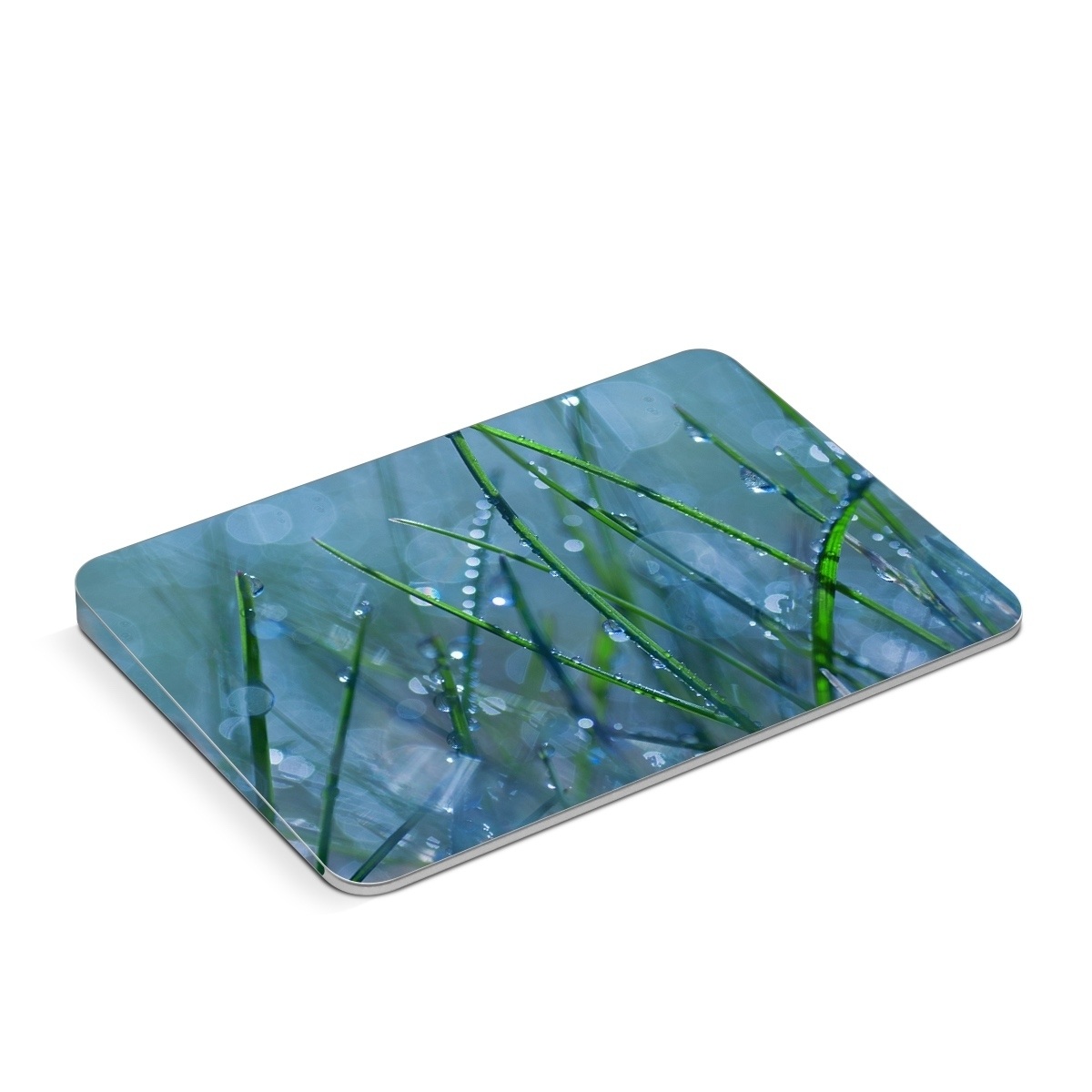 Apple Magic Trackpad Skin design of Moisture, Dew, Water, Green, Grass, Plant, Drop, Grass family, Macro photography, Close-up, with blue, black, green, gray colors