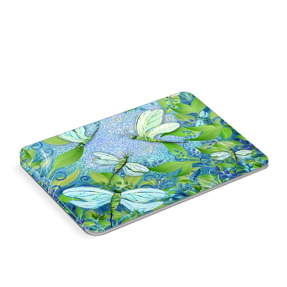 Apple Magic Trackpad Skin design of Green, Blue, Leaf, Plant, Pattern, Tree, Design, Organism, Branch, Flower, with gray, blue, green, purple colors