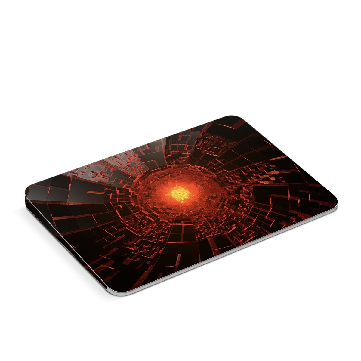 Apple Magic Trackpad Skin design of Red, Fractal art, Light, Circle, Design, Art, Graphics, Symmetry, Pattern, Space, with black, red colors