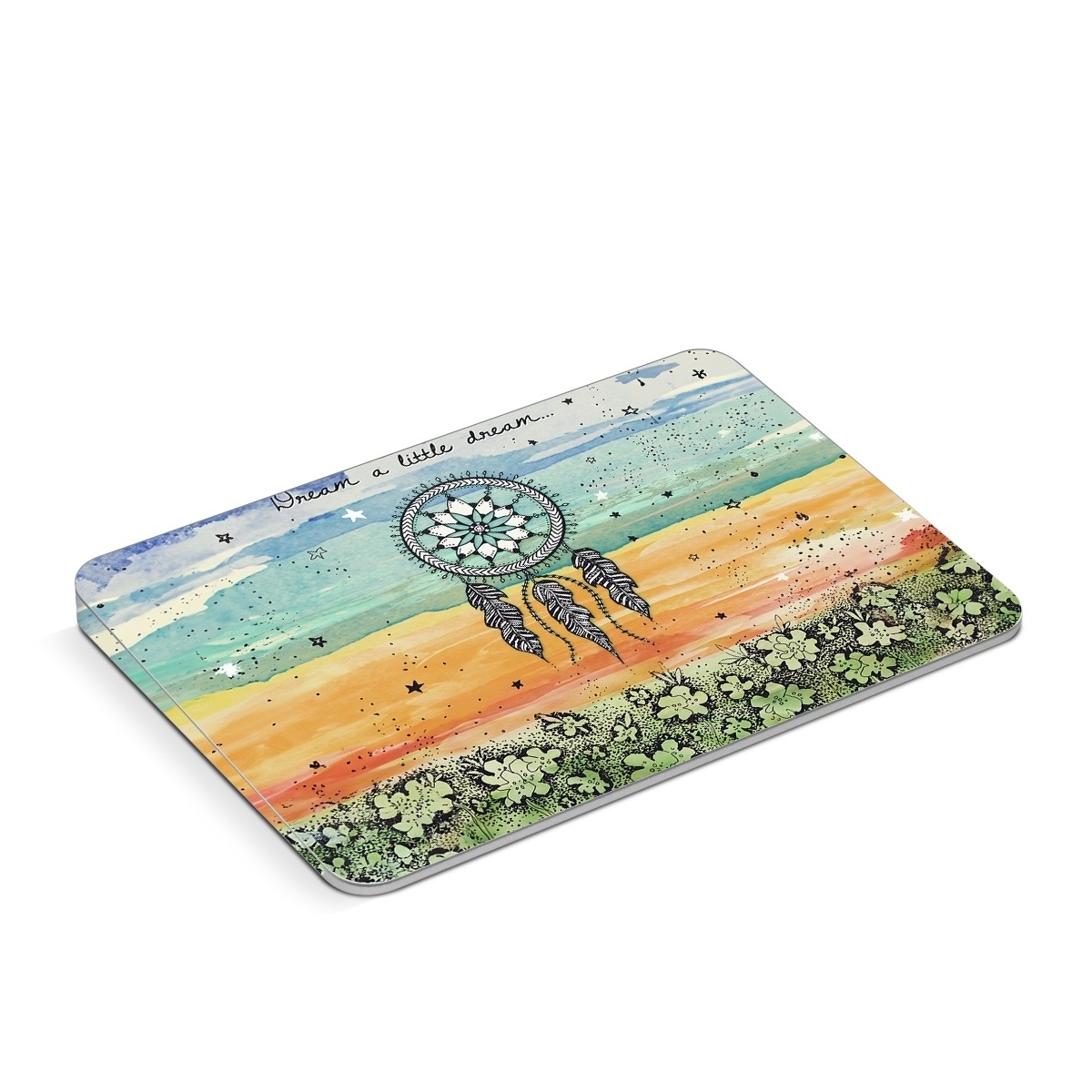 Apple Magic Trackpad Skin design of Text, Sky, Font, Illustration, Plant, Art, Wildflower, sunflower, Graphics, with blue, green, yellow, orange, black colors