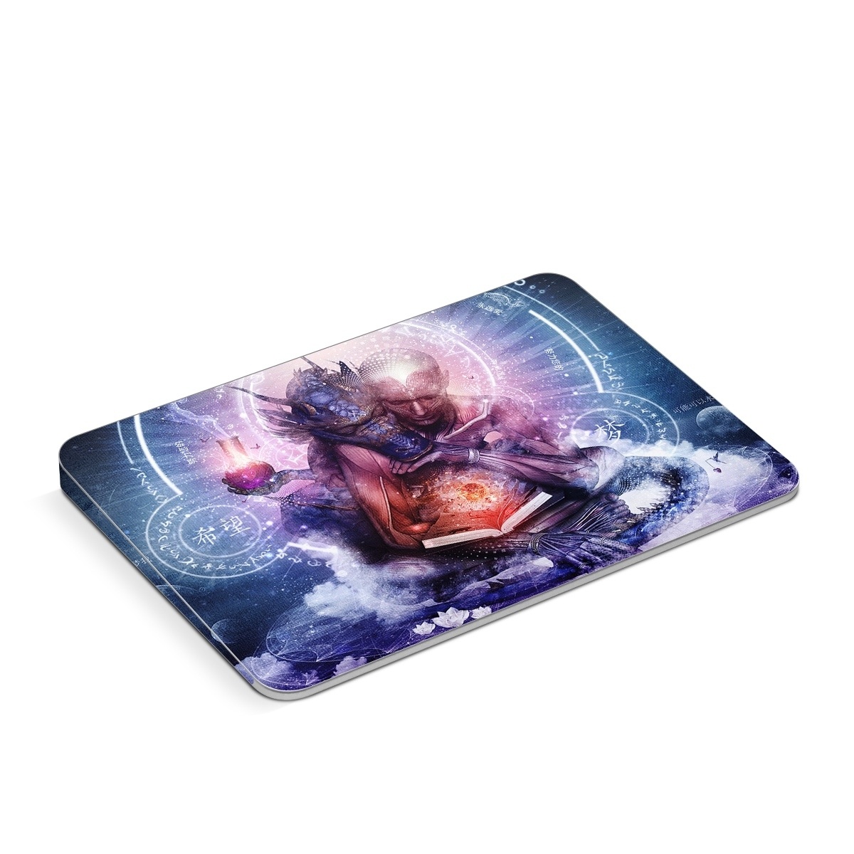 Apple Magic Trackpad Skin design of Cg artwork, Illustration, Graphic design, Fictional character, Mythology, Graphics, Space, Art, Darkness, with blue, black, red, yellow, white colors