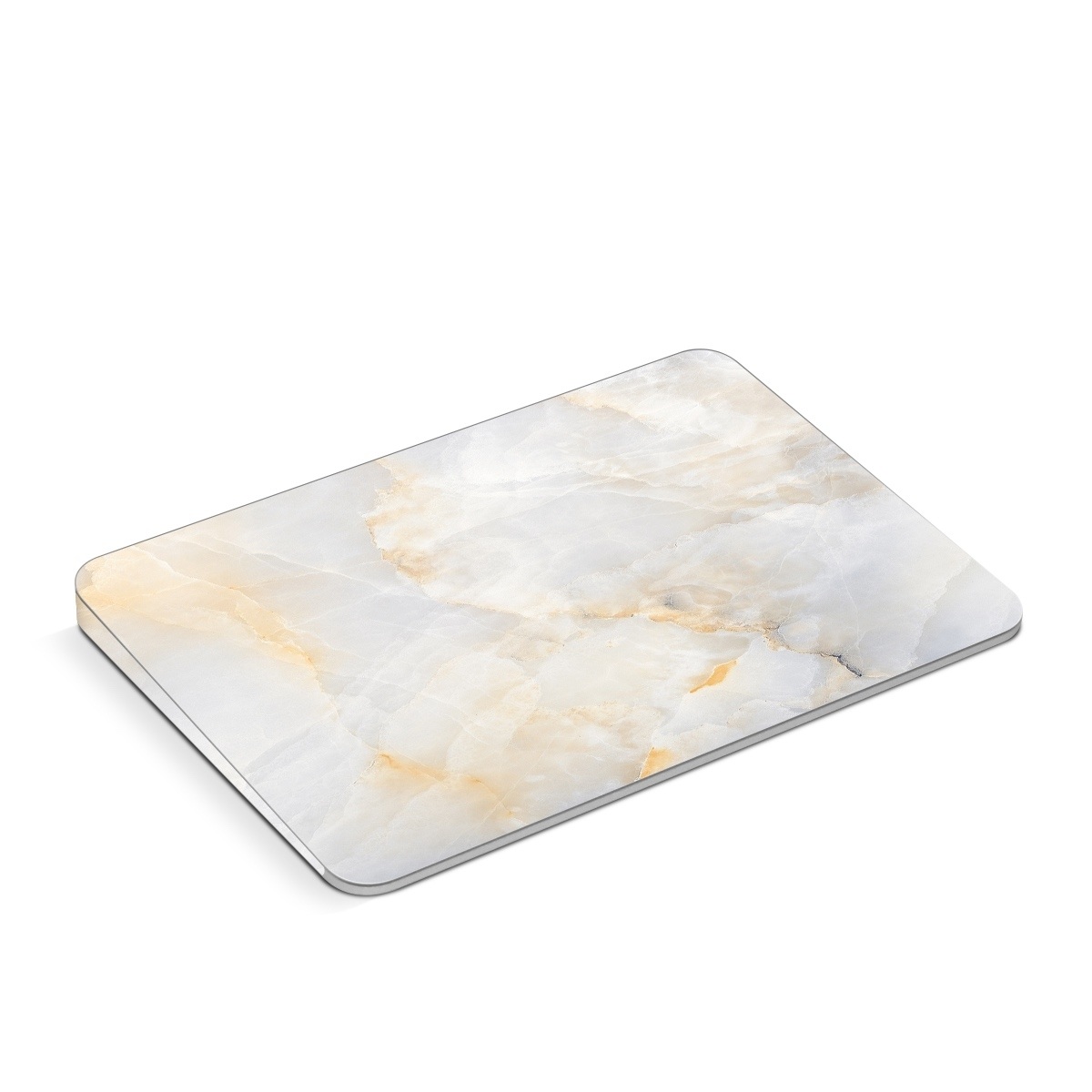 Apple Magic Trackpad Skin design of White, Textile, Flooring, Marble, Paper, Pattern, Fashion accessory, Tile, with white, orange, black, yellow colors