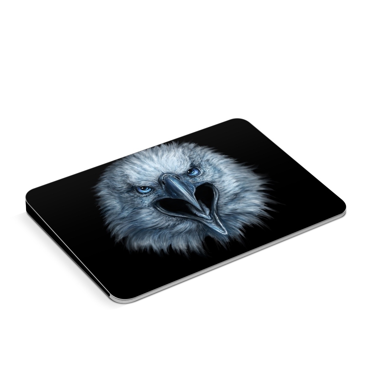 Apple Magic Trackpad Skin design of Bird, Vertebrate, Bird of prey, Beak, Eagle, Wildlife, Organ, Close-up, Eye, Accipitriformes, with white, gray, black, blue colors