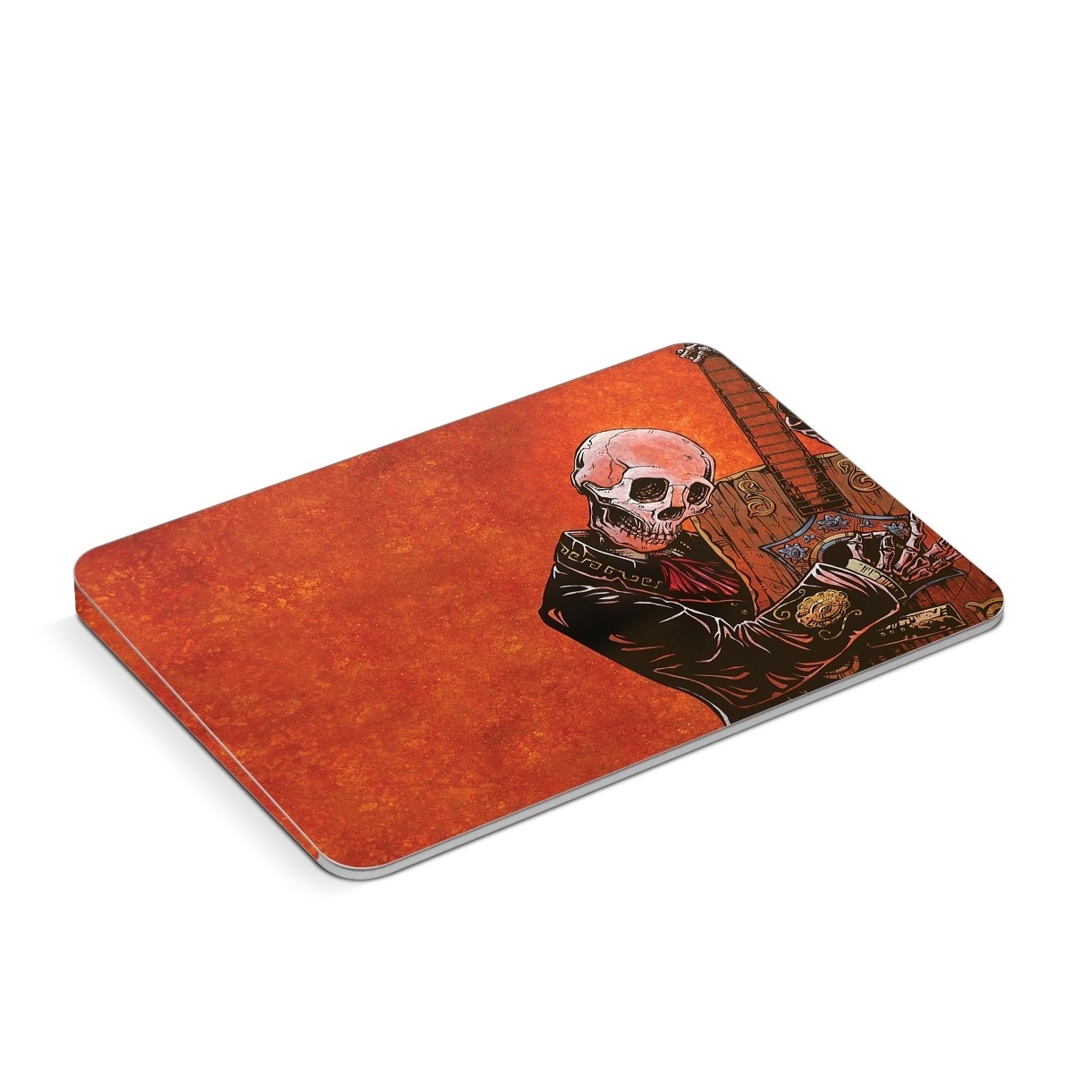 Apple Magic Trackpad Skin design of Sleeve, Art, Painting, Personal protective equipment, Artist, Music, Font, Visual arts, Drawing, Skull, with white, black, gray, brown, orange, yellow, red colors