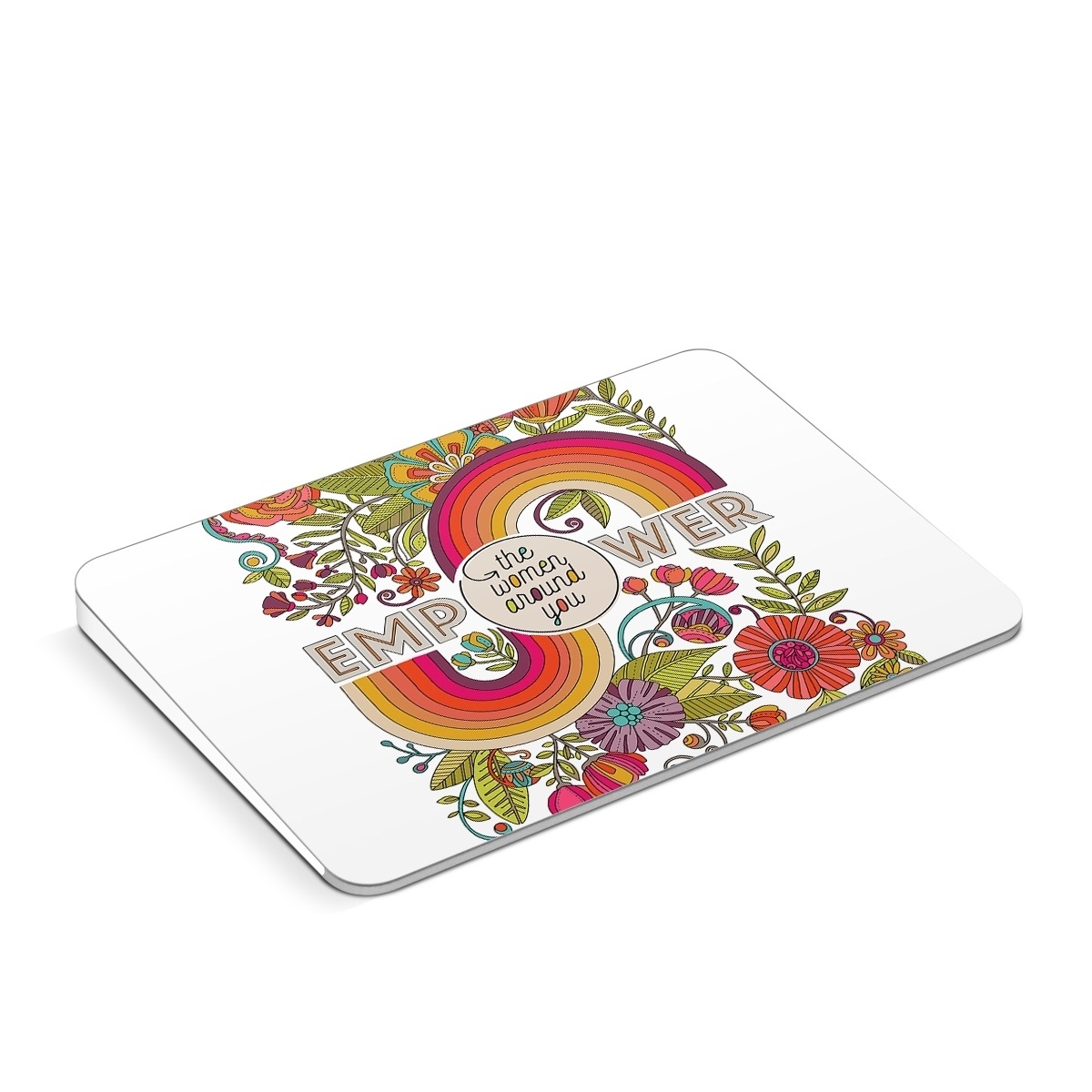 Apple Magic Trackpad Skin design of Botany, Flower, Font, Creative arts, Petal, Circle, Pattern, Art, Visual arts, Floral design, with white, red, yellow, orange, green, blue colors