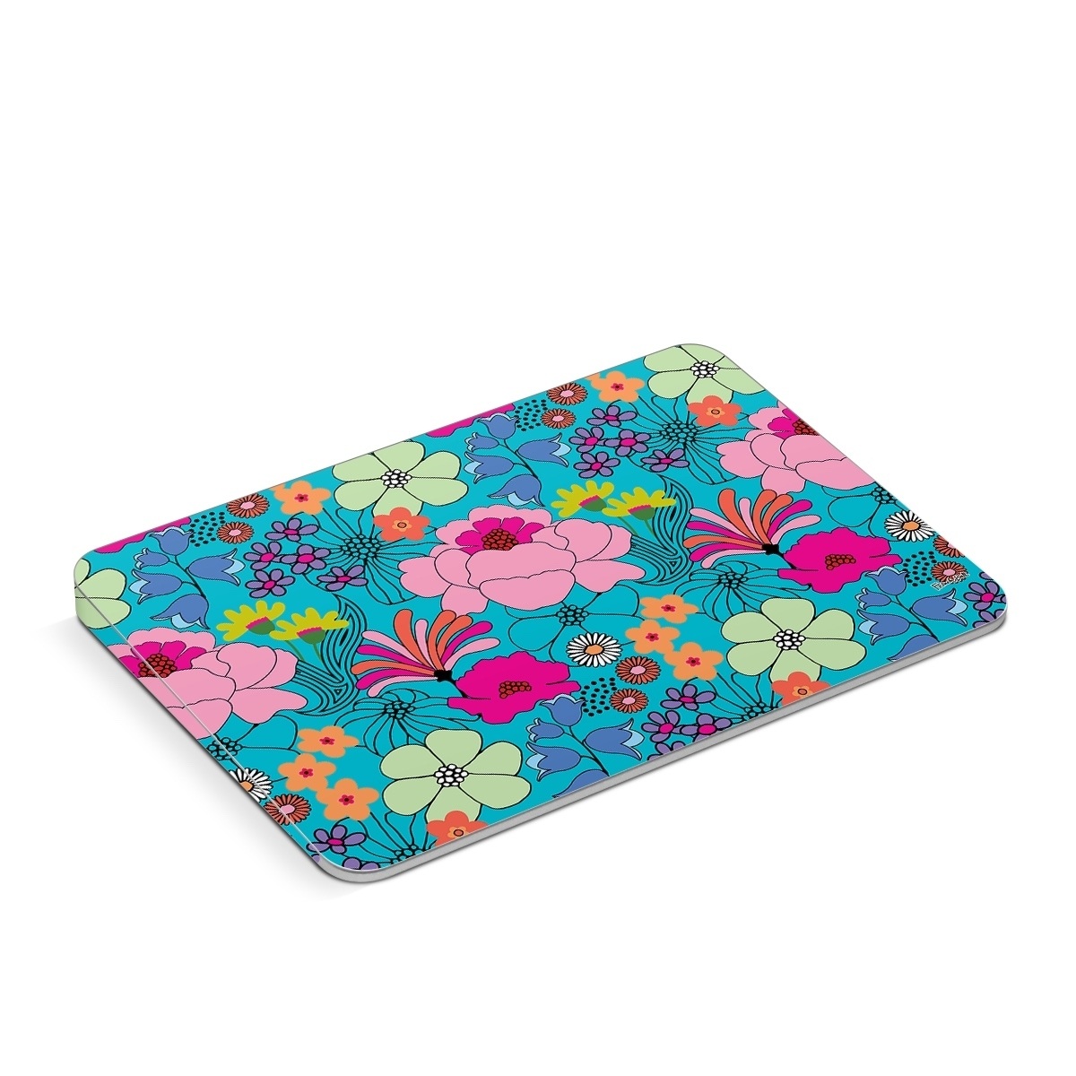 Apple Magic Trackpad Skin design of Flower, Green, Azure, Nature, Botany, Petal, Blue, Textile, Pink, Art, with blue, pink, yellow, orange, red, purple, green colors