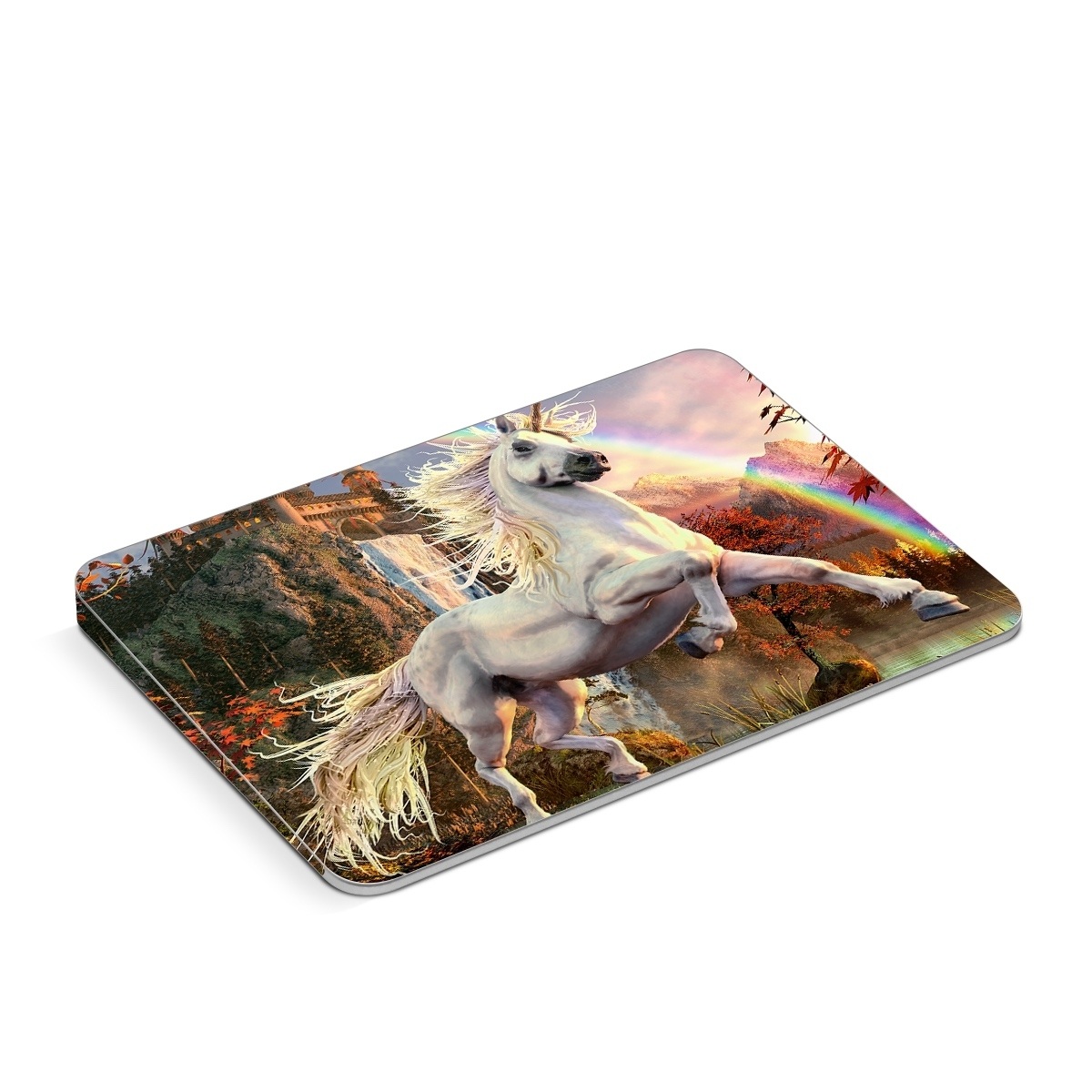 Apple Magic Trackpad Skin design of Nature, Unicorn, Fictional character, Sky, Mythical creature, Mythology, Cg artwork, Horse, Mane, Wildlife, with black, gray, red, green, blue colors