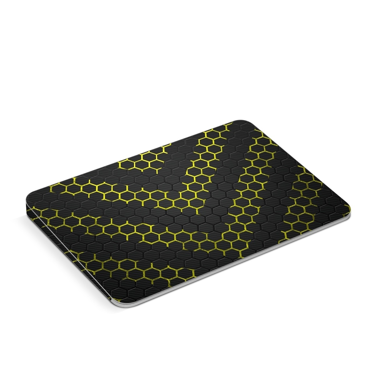 Apple Magic Trackpad Skin design of Black, Pattern, Yellow, Mesh, Net, Chain-link fencing, Design, Metal, with black, gray, yellow colors