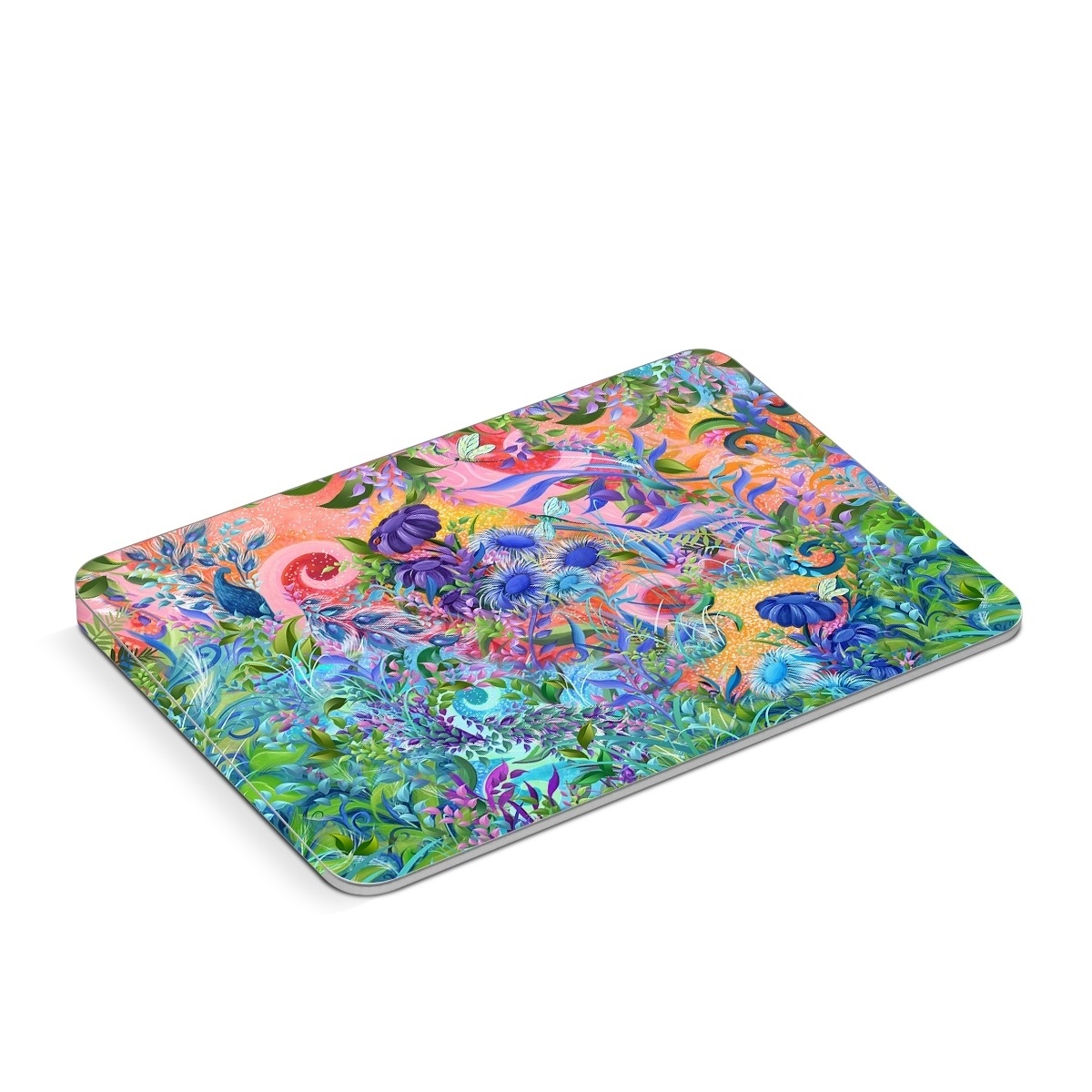 Apple Magic Trackpad Skin design of Psychedelic art, Painting, Art, Acrylic paint, Pattern, Modern art, Visual arts, Textile, Design, Organism, with gray, blue, green, pink colors