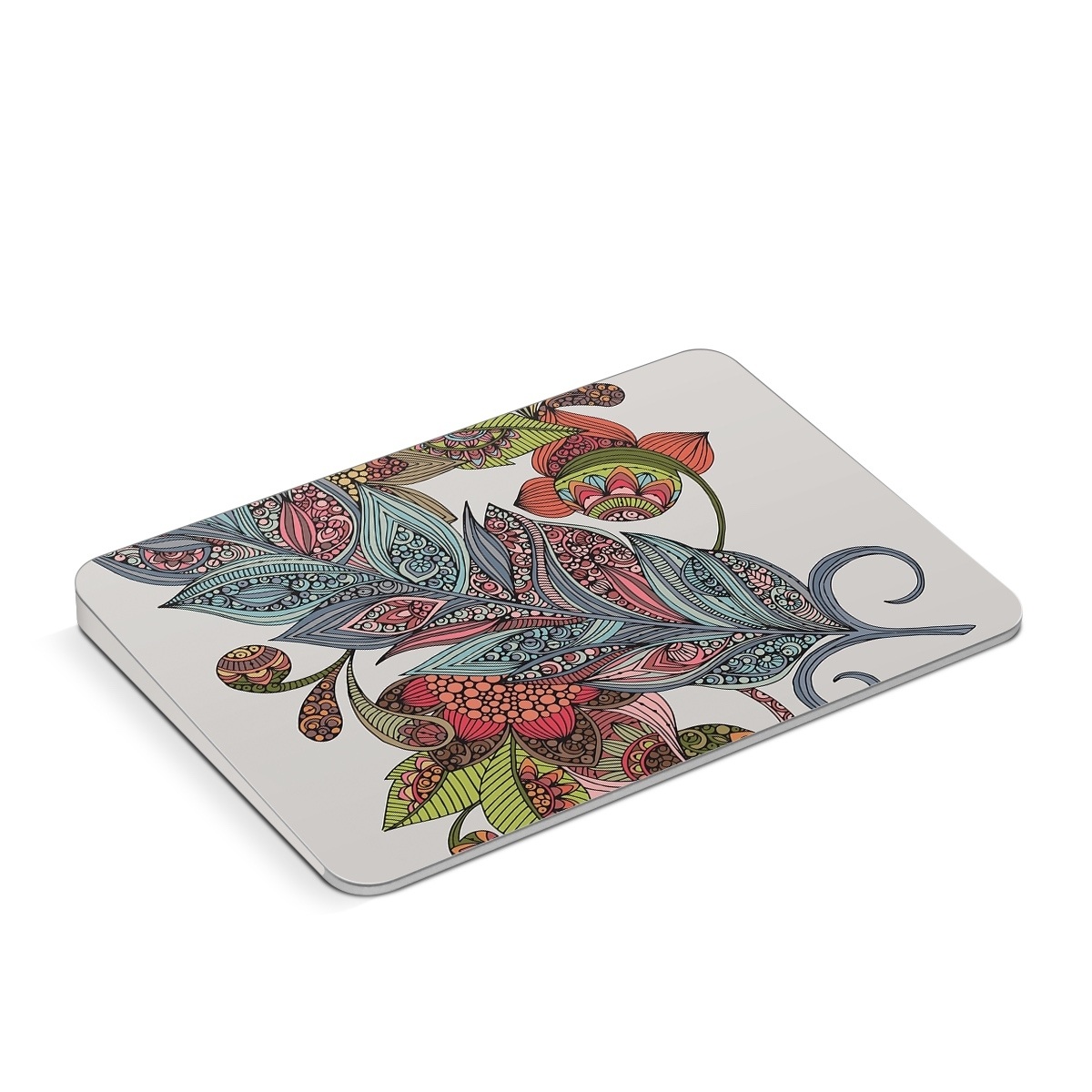 Apple Magic Trackpad Skin design of Botany, Plant, Leaf, Pattern, Flower, Illustration, Design, Motif, Protea family, Flowering plant, with green, blue, pink, red, yellow, orange, gray, brown colors