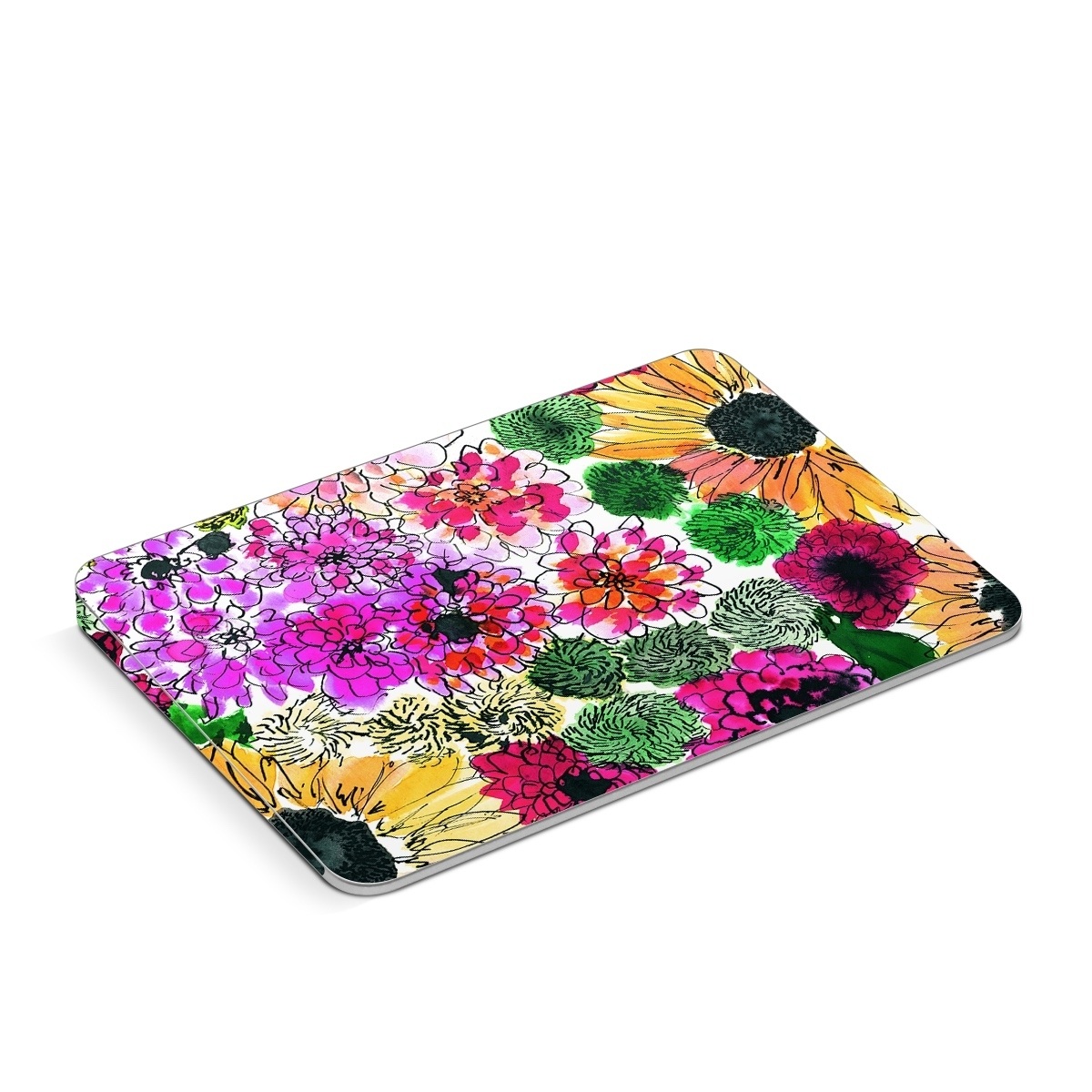 Apple Magic Trackpad Skin design of Flower, Floral design, Plant, Gazania, african daisy, Petal, Pattern, Botany, Wildflower, Design, with red, yellow, green, pink, black colors