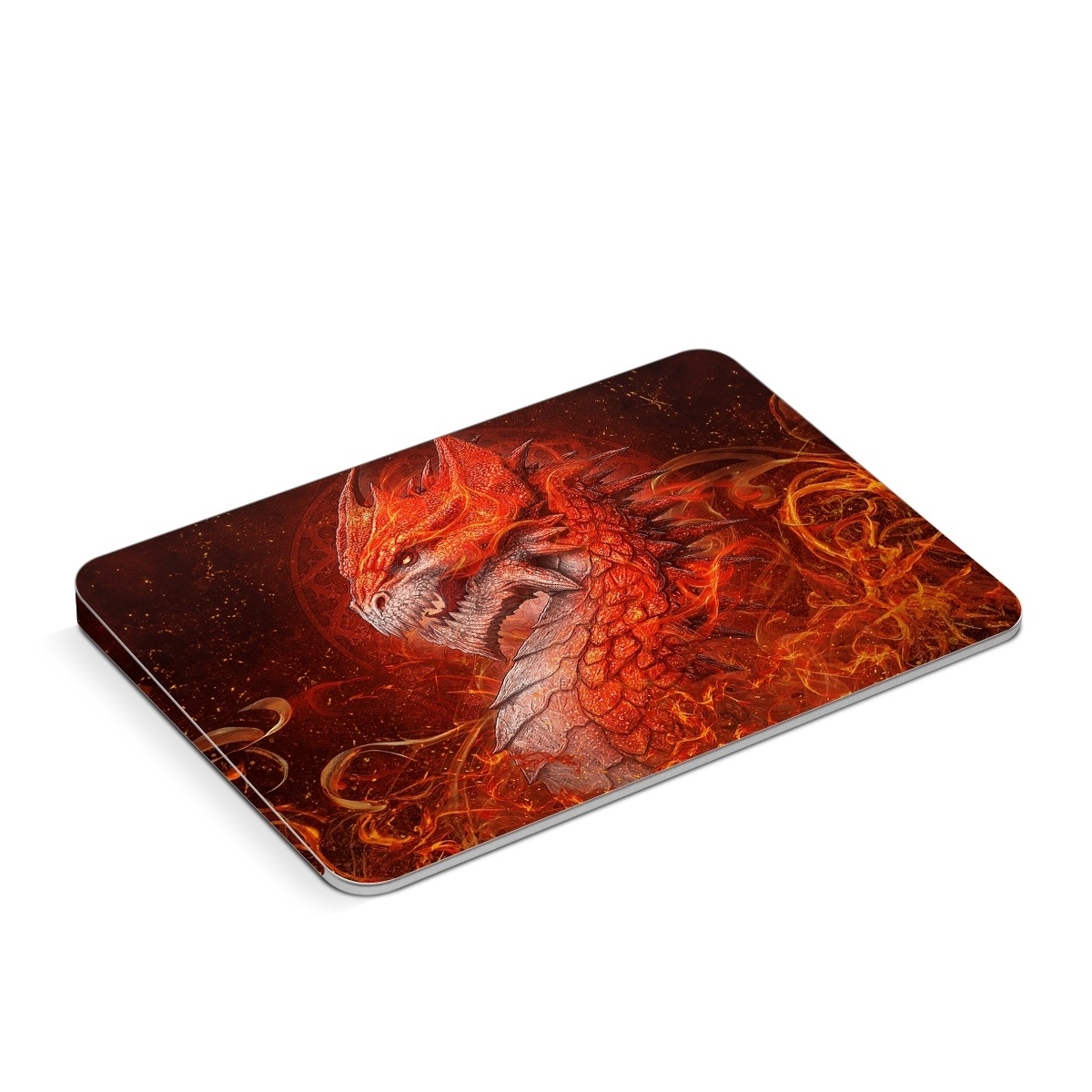 Apple Magic Trackpad Skin design of Fictional character, Cg artwork, Illustration, Art, Demon, Geological phenomenon, Mythical creature, Dragon, Cryptid, with red, orange, yellow colors
