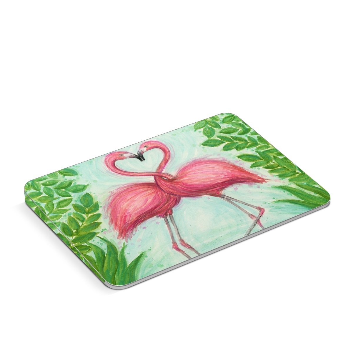 Apple Magic Trackpad Skin design of Flamingo, Greater flamingo, Bird, Water bird, Pink, Illustration, Watercolor paint, Organism, Drawing, Stork, with pink, blue, green colors