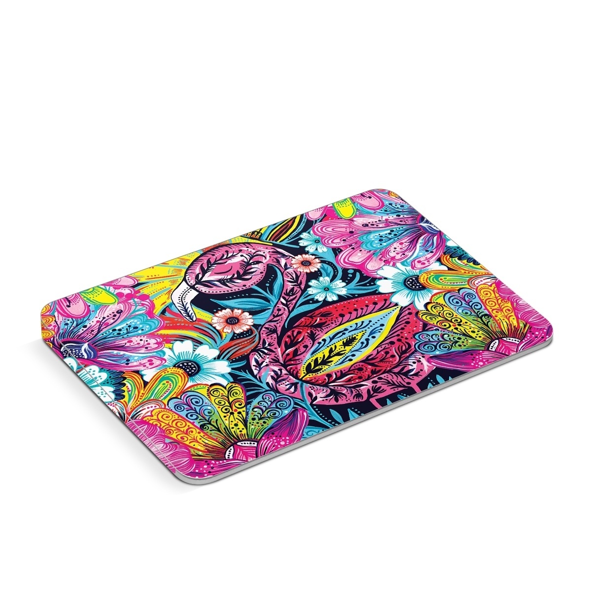 Apple Magic Trackpad Skin design of Psychedelic art, Pattern, Visual arts, Art, Design, Textile, Illustration, Plant, Graphic design, Drawing, with pink, yellow, black, blue, white colors