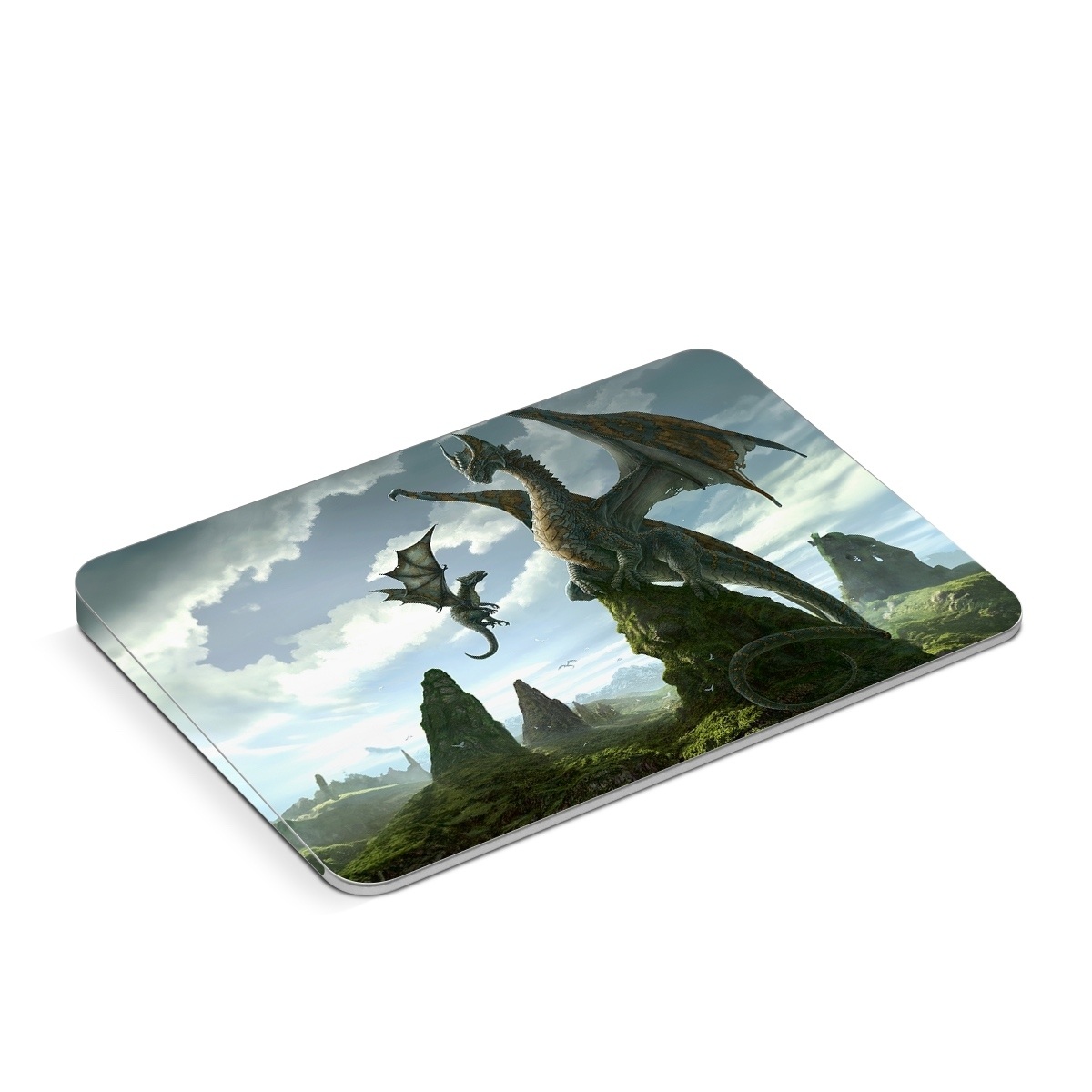 Apple Magic Trackpad Skin design of Dragon, Cg artwork, Fictional character, Mythical creature, Mythology, Extinction, Cryptid, Illustration, Games, Massively multiplayer online role-playing game, with black, gray, blue, white, purple colors