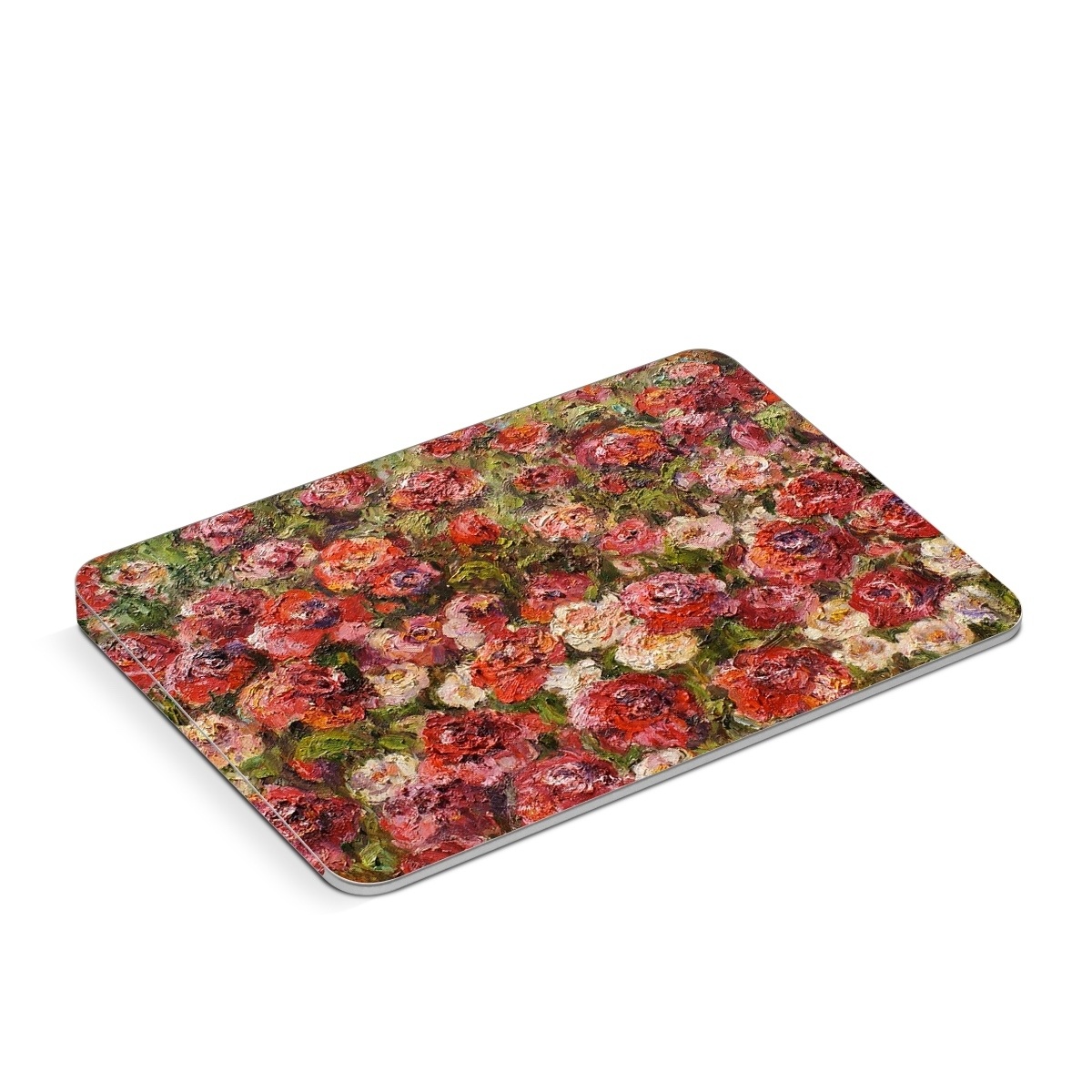 Apple Magic Trackpad Skin design of Flower, Garden roses, Rose, Plant, Floribunda, Flowering plant, Rosa × centifolia, Rose family, Botany, Petal, with red, black, green, gray colors