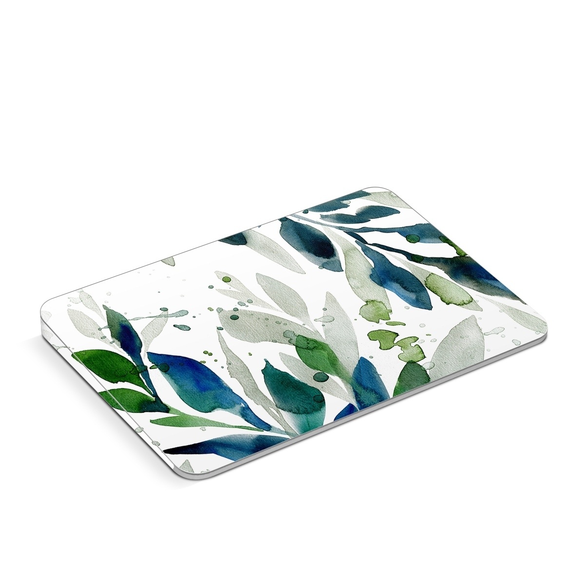 Apple Magic Trackpad Skin design of Leaf, Branch, Plant, Tree, Botany, Flower, Design, Eucalyptus, Pattern, Watercolor paint, with white, blue, green, gray colors