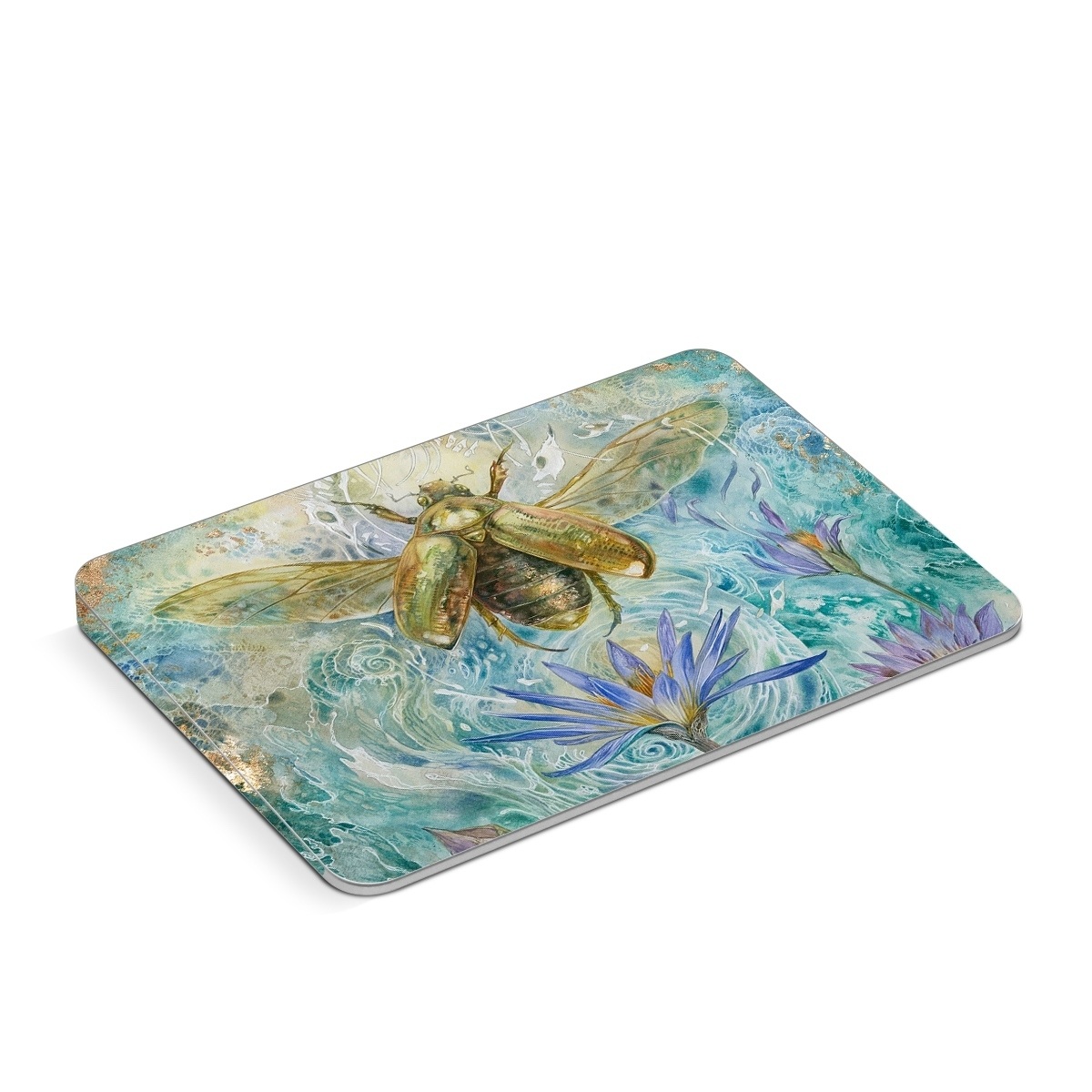Apple Magic Trackpad Skin design of Painting, Fictional character, Art, Flower, Watercolor paint, Plant, Wildflower, Angel, Honeybee, Mythology, with blue, yellow, brown, purple, red, white colors