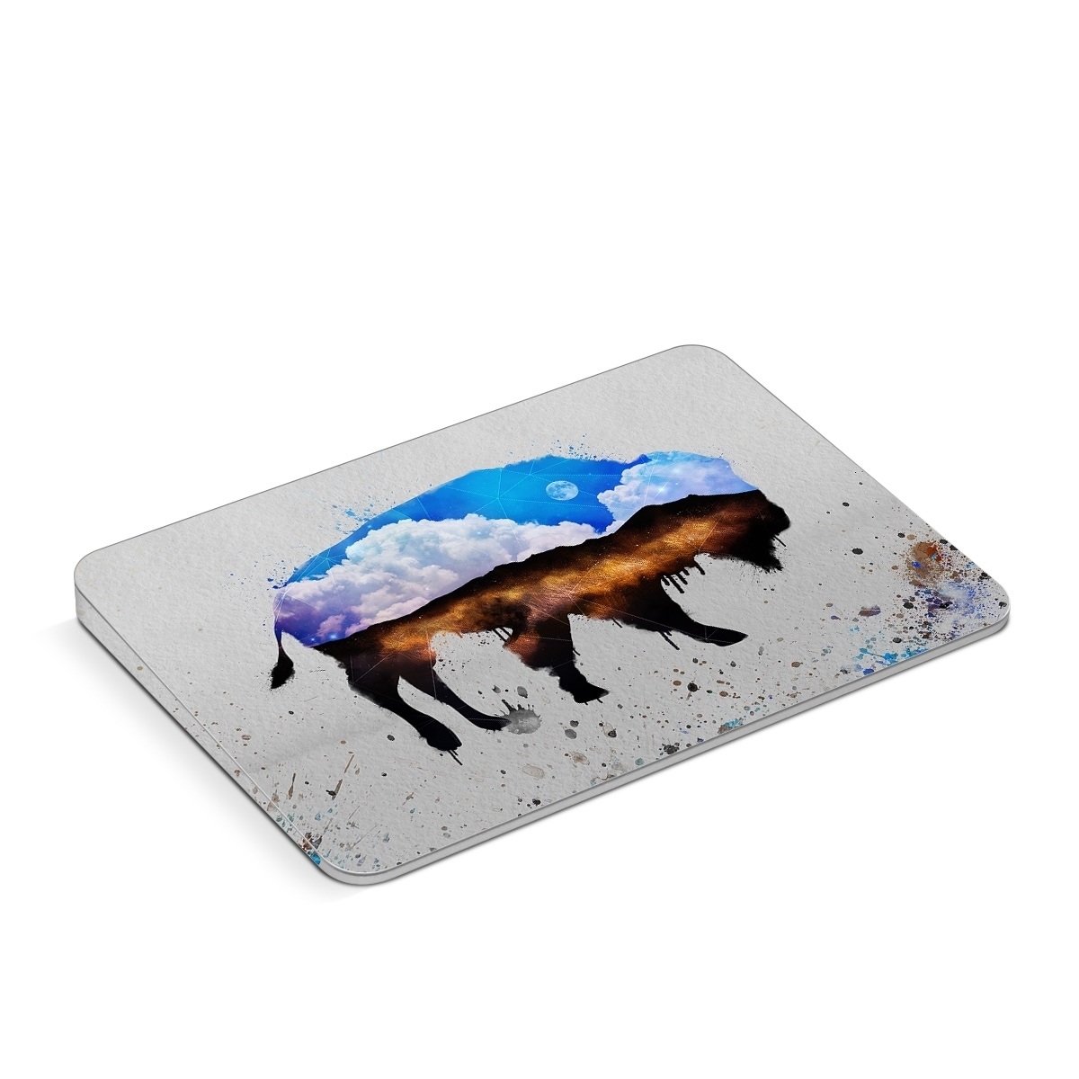 Apple Magic Trackpad Skin design of Watercolor paint, Illustration, Art, Water, Painting, Sky, Paint, Acrylic paint, Drawing, Visual arts, with gray, blue, white, black, yellow, orange colors