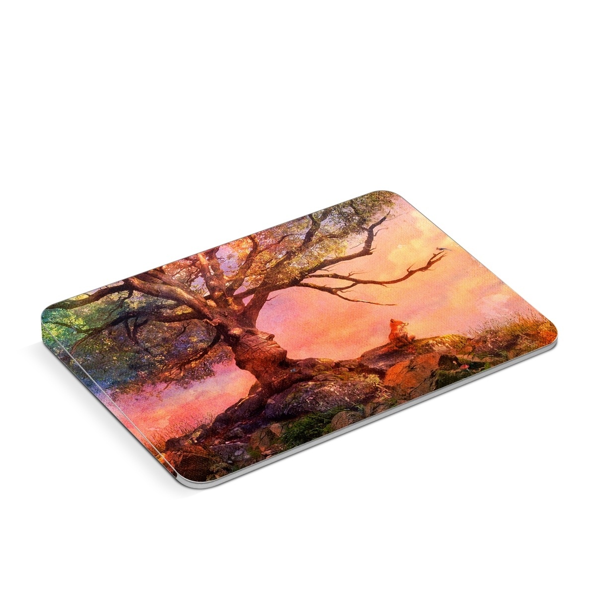 Apple Magic Trackpad Skin design of Nature, Tree, Sky, Natural landscape, Branch, Leaf, Woody plant, Trunk, Landscape, Plant, with pink, red, black, green, gray, orange colors