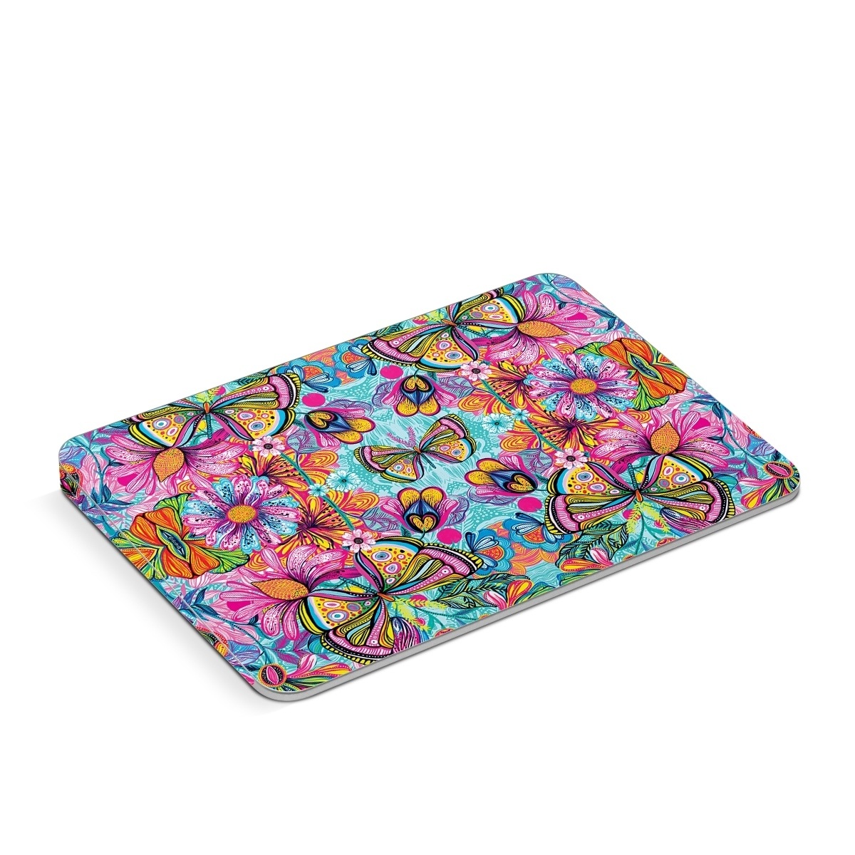 Apple Magic Trackpad Skin design of Pattern, Design, Textile, Psychedelic art, Visual arts, Symmetry, Art, Motif, with blue, pink, green, yellow, orange, purple colors