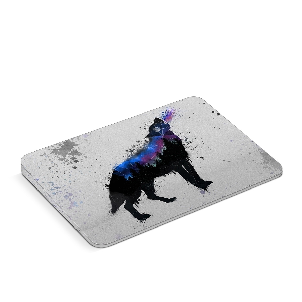 Apple Magic Trackpad Skin design of Canidae, Art, Illustration, Watercolor paint, Dog, Graphic design, Street art, Acrylic paint, Painting, Visual arts, with gray, white, blue, black, green, purple colors