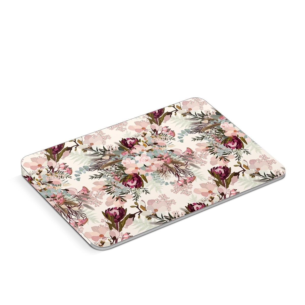 Apple Magic Trackpad Skin design of Pink, Pattern, Lilac, Flower, Plant, Petal, Floral design, Textile, Design, Blossom, with white, red, pink, blue, brown colors