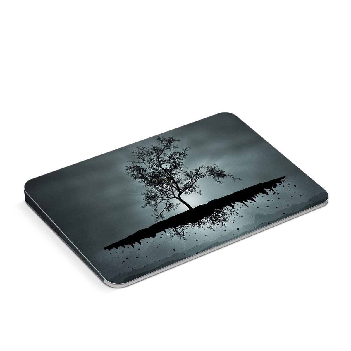 Apple Magic Trackpad Skin design of Reflection, Sky, Nature, Water, Black, Tree, Black-and-white, Monochrome photography, Natural landscape, Atmospheric phenomenon, with black, gray, blue colors