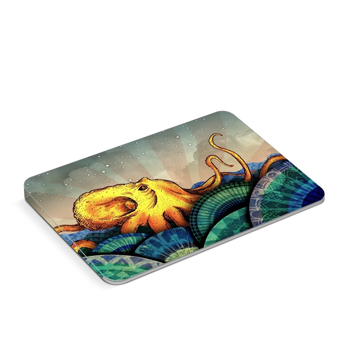 Apple Magic Trackpad Skin design of Illustration, Fractal art, Art, Cg artwork, Sky, Organism, Psychedelic art, Graphic design, Graphics, Octopus, with black, gray, blue, green, red colors