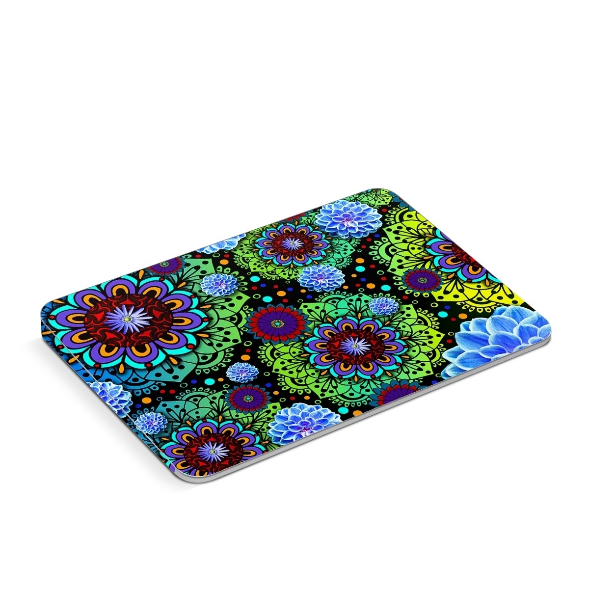 Apple Magic Trackpad Skin design of Pattern, Psychedelic art, Design, Flower, Art, Visual arts, Floral design, Plant, Textile, Symmetry, with black, blue, green, purple colors