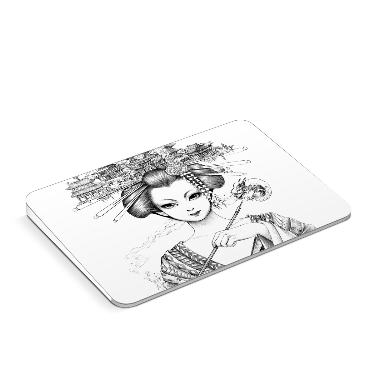 Apple Magic Trackpad Skin design of Illustration, Head, Hairstyle, Line art, Art, Fashion illustration, Drawing, Coloring book, Black-and-white, Clip art, with black, white, gray colors