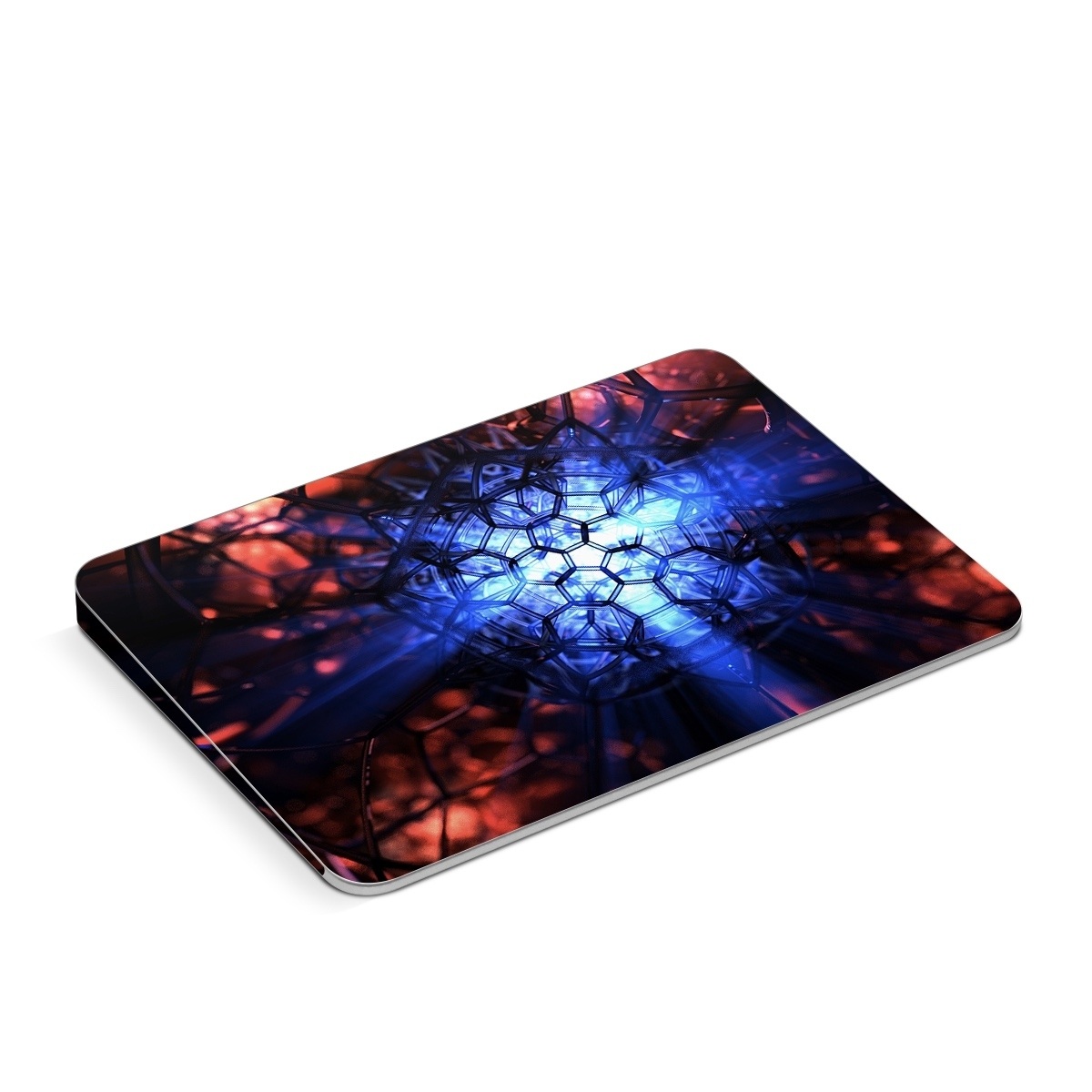Apple Magic Trackpad Skin design of Blue, Fractal art, Red, Light, Pattern, Lighting, Art, Kaleidoscope, Design, Psychedelic art, with black, blue, red colors