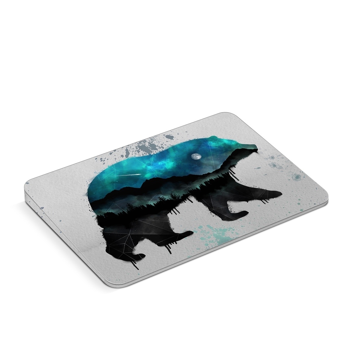 Apple Magic Trackpad Skin design of Bear, Illustration, Grizzly bear, Art, Watercolor paint, Snout, Carnivore, Graphic design, Space, Polar bear, with gray, black, white, green, blue colors