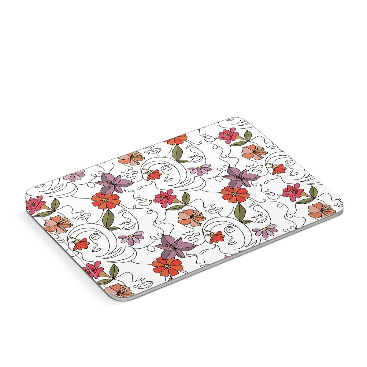 Apple Magic Trackpad Skin design of Flower, Plant, White, Product, Petal, Branch, Rectangle, Botany, Textile, Creative arts, with white, red, purple, green, orange colors