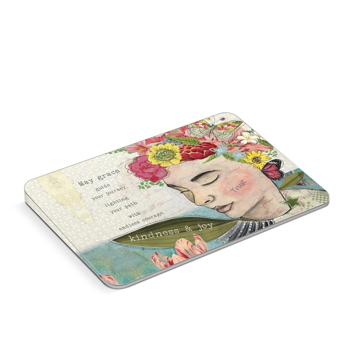 Apple Magic Trackpad Skin design of Flower, Plant, Botany, Petal, Textile, Creative arts, Pink, Art, Painting, Poster, with blue, green, yellow, red, pink, white colors