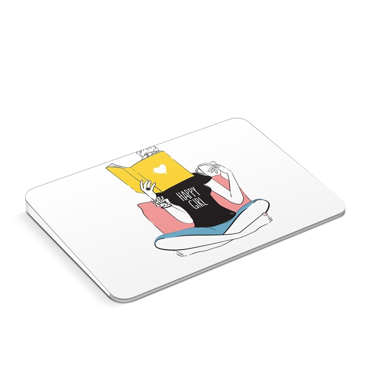 Apple Magic Trackpad Skin design of White, Sleeve, Gesture, Cartoon, Comfort, Elbow, Font, Graphics, Knee, Art, with white, black, blue, pink, yellow colors