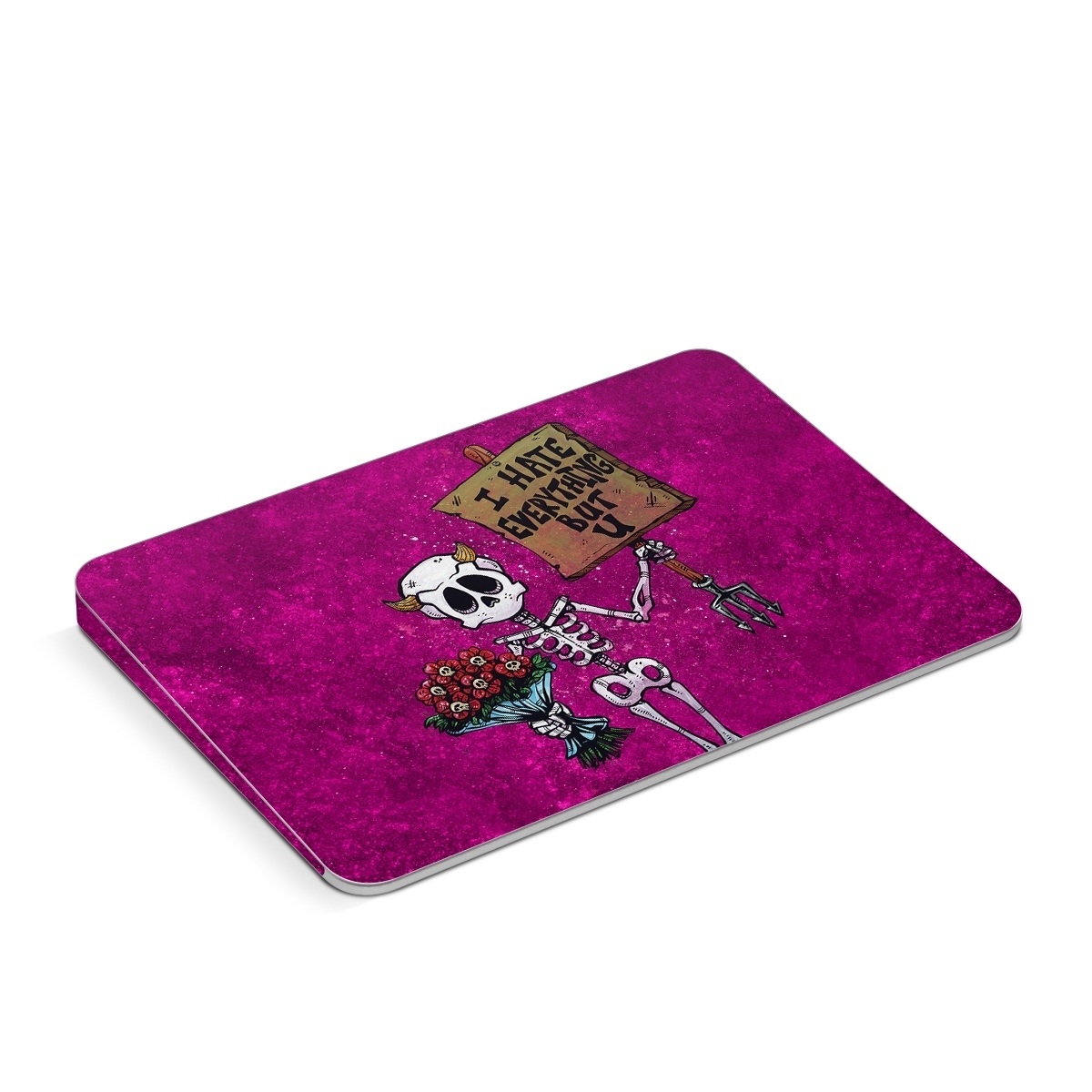 Apple Magic Trackpad Skin design of Purple, Pink, Violet, Magenta, Font, Tints and shades, Art, Electric blue, Skull, Rectangle, with white, gray, pink, red, green, brown, black colors