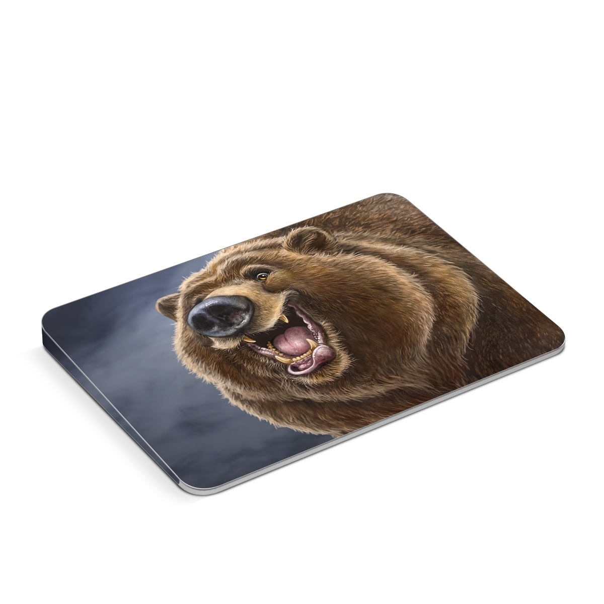 Apple Magic Trackpad Skin design of Brown bear, Kodiak bear, Carnivore, Grizzly bear, Terrestrial animal, Snout, Bear, Whiskers, Fur, Fang, with brown, black, white, pink, gray colors