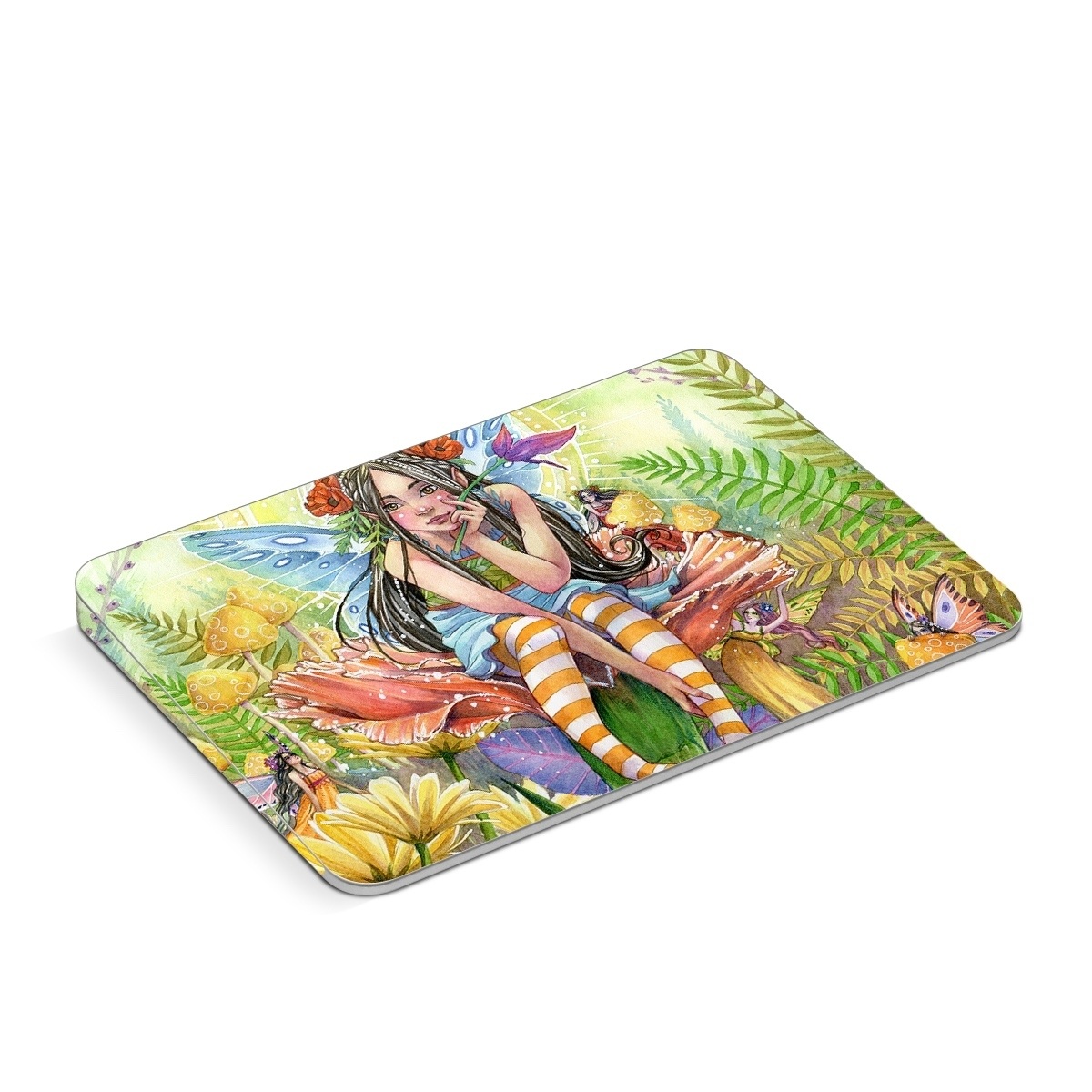 Apple Magic Trackpad Skin design of Fictional character, Illustration, Art, Plant, Painting, Wildflower, Mythical creature, with gray, green, black, yellow, red colors