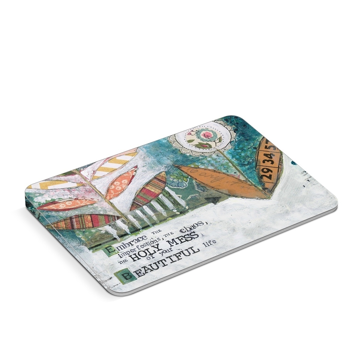 Apple Magic Trackpad Skin design of Leaf, Font, Plant, Illustration, Art, with blue, white, green, red, orange, yellow colors