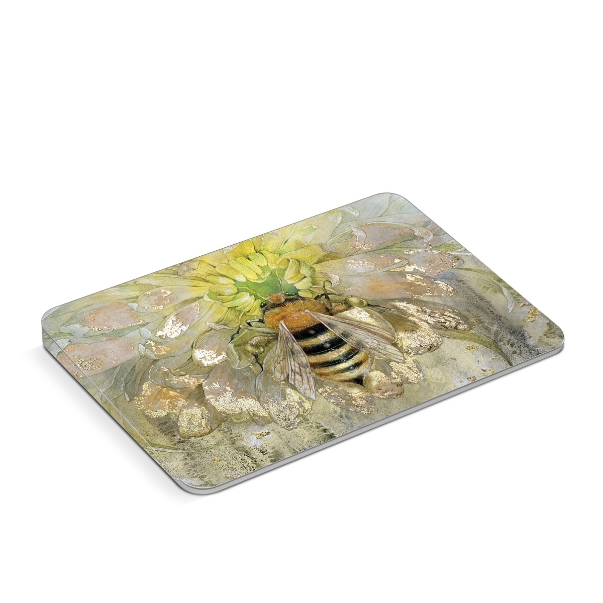 Apple Magic Trackpad Skin design of Honeybee, Insect, Bee, Membrane-winged insect, Invertebrate, Pest, Watercolor paint, Pollinator, Illustration, Organism, with yellow, orange, black, green, gray, pink colors