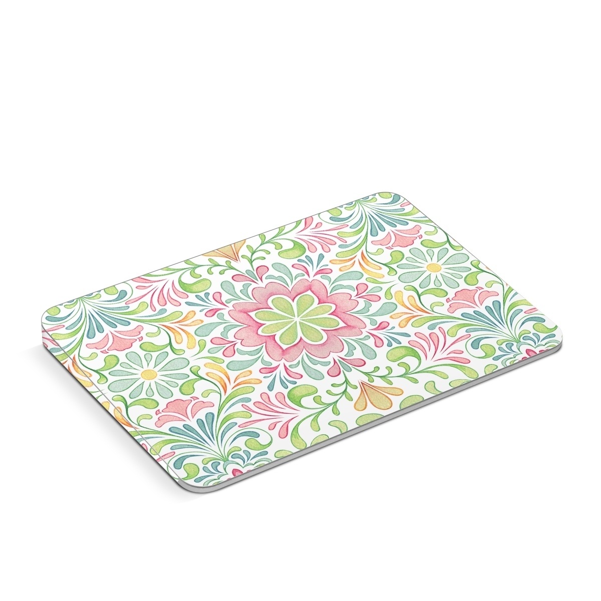Apple Magic Trackpad Skin design of Pattern, Pink, Visual arts, Design, Textile, Wrapping paper, Symmetry, Floral design, Motif, with gray, white, pink, green colors