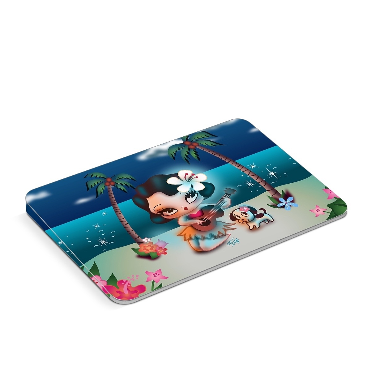 Apple Magic Trackpad Skin design of Cartoon, Animated cartoon, Illustration, Animation, Fictional character, Plant, Art, Clip art, with blue, white, brown, pink, green, yellow, red colors