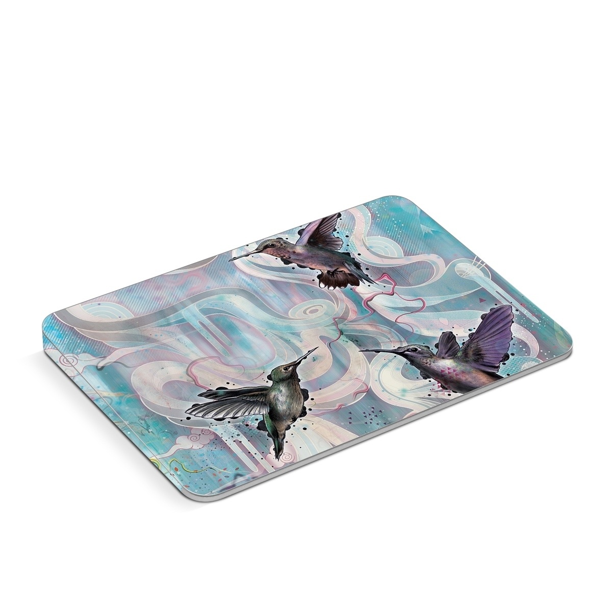 Apple Magic Trackpad Skin design of Bird, Watercolor paint, Illustration, Hummingbird, Painting, Art, Wing, Fictional character, Acrylic paint, Perching bird, with gray, blue, black colors