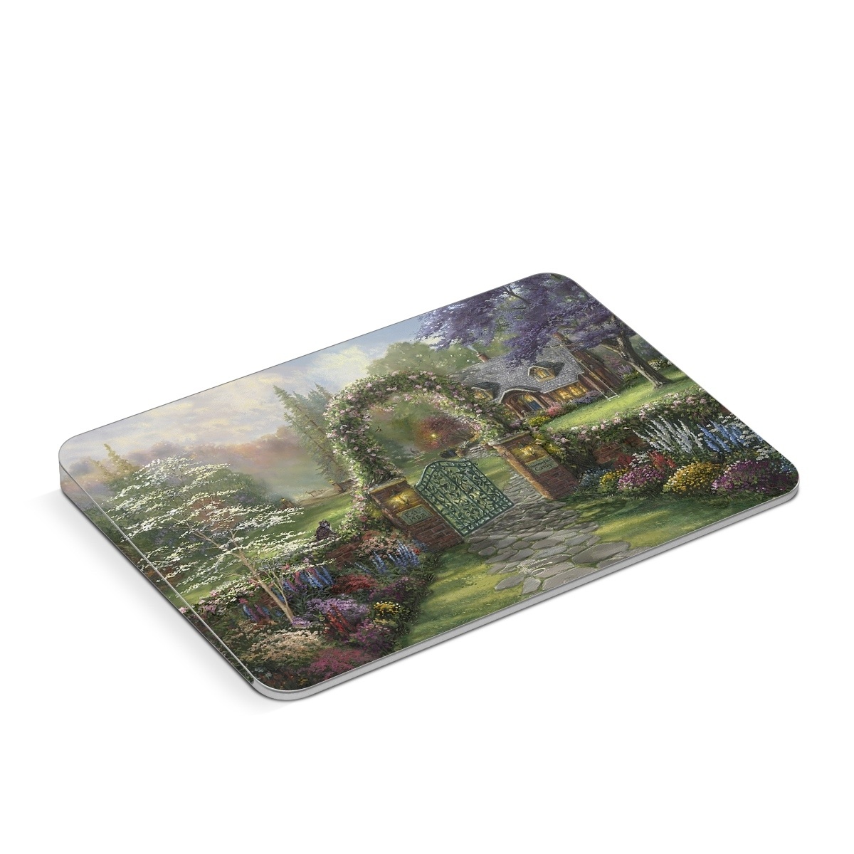 Apple Magic Trackpad Skin design of Plant, Cloud, Flower, Sky, Plant community, Tree, Natural landscape, Paint, Grass, Shrub, with green, purple, white, blue, yellow, pink, red colors