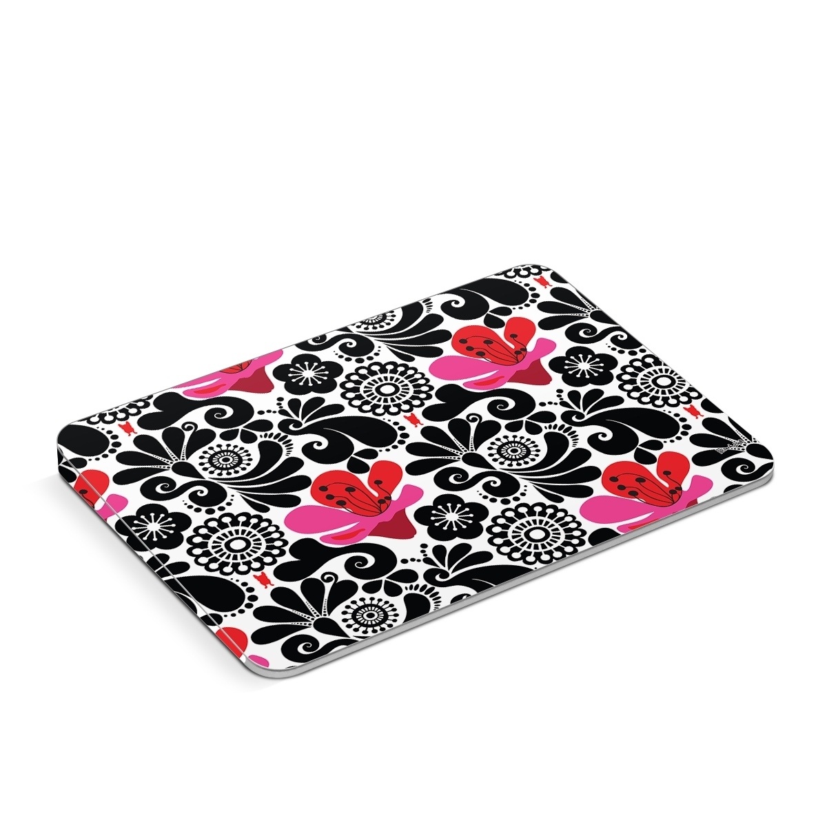 Apple Magic Trackpad Skin design of White, Product, Green, Botany, Petal, Textile, Pink, Creative arts, Line, Magenta, with black, white, pink, red colors