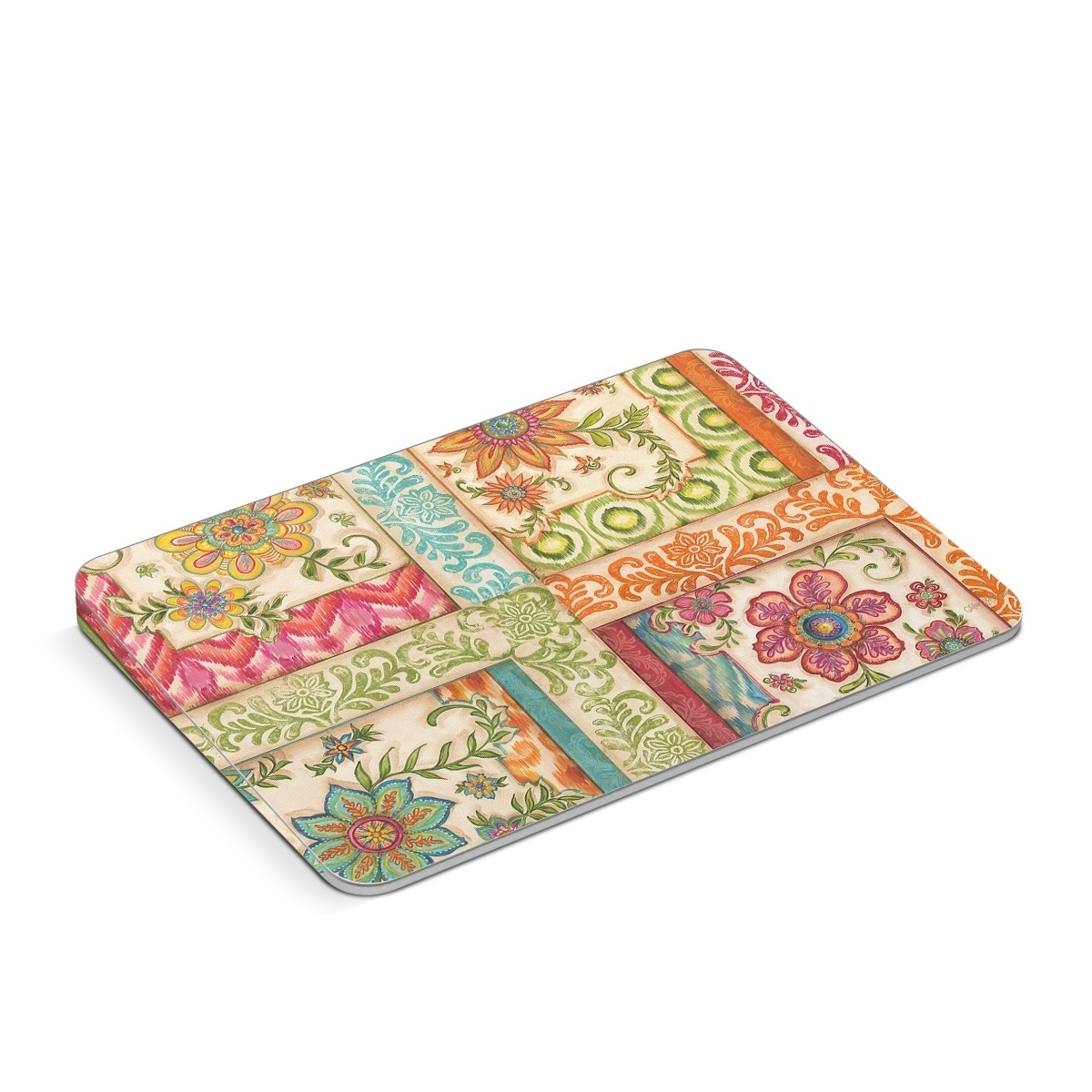 Apple Magic Trackpad Skin design of Flower, Rectangle, Plant, Botany, Textile, Aqua, Art, Pattern, Symmetry, Motif, with red, orange, green, blue, pink, yellow colors